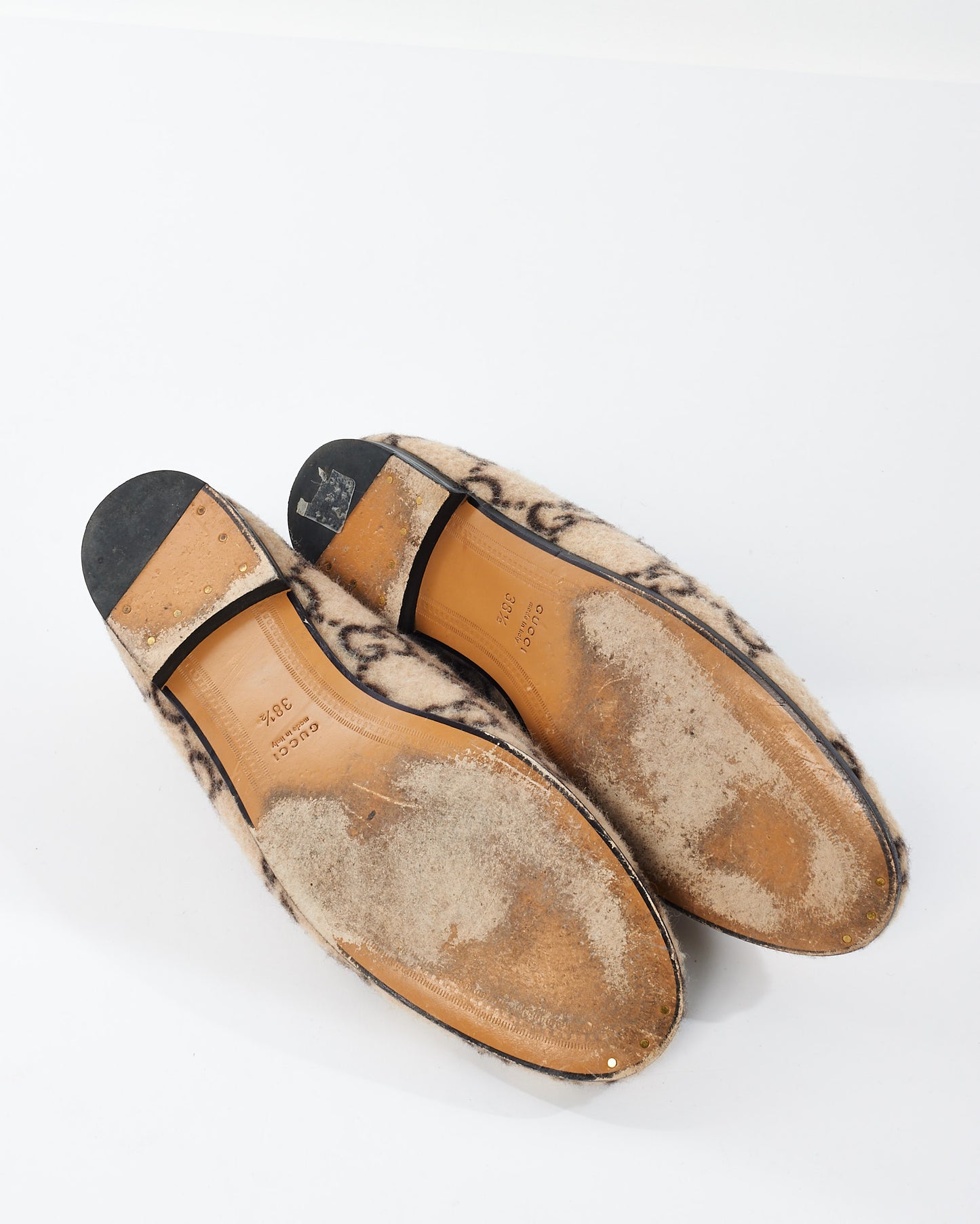 Gucci Brown Teddy Wool GG Monogram Jordaan Loafer - 38.5