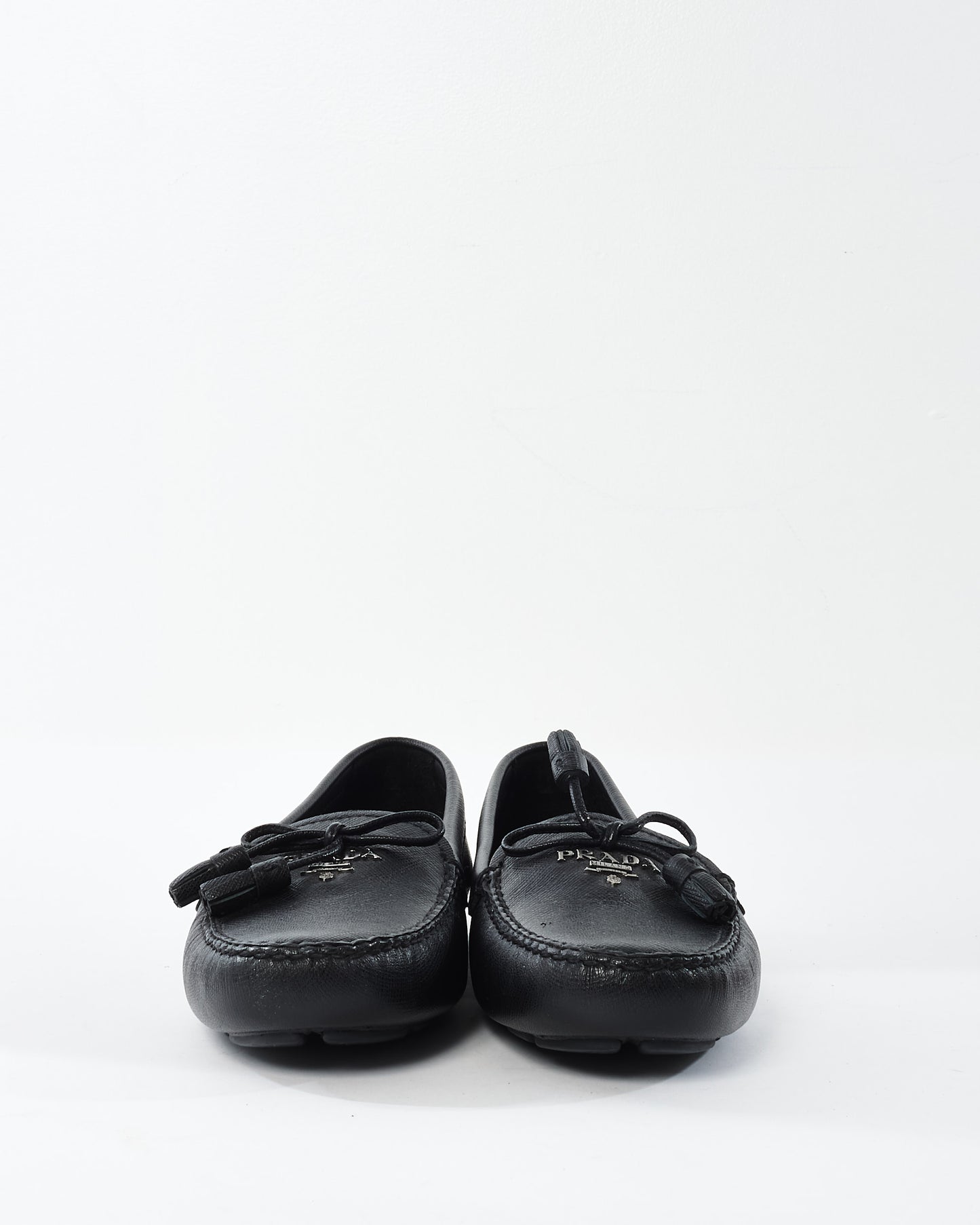 Prada Black Leather Logo Loafers - 35