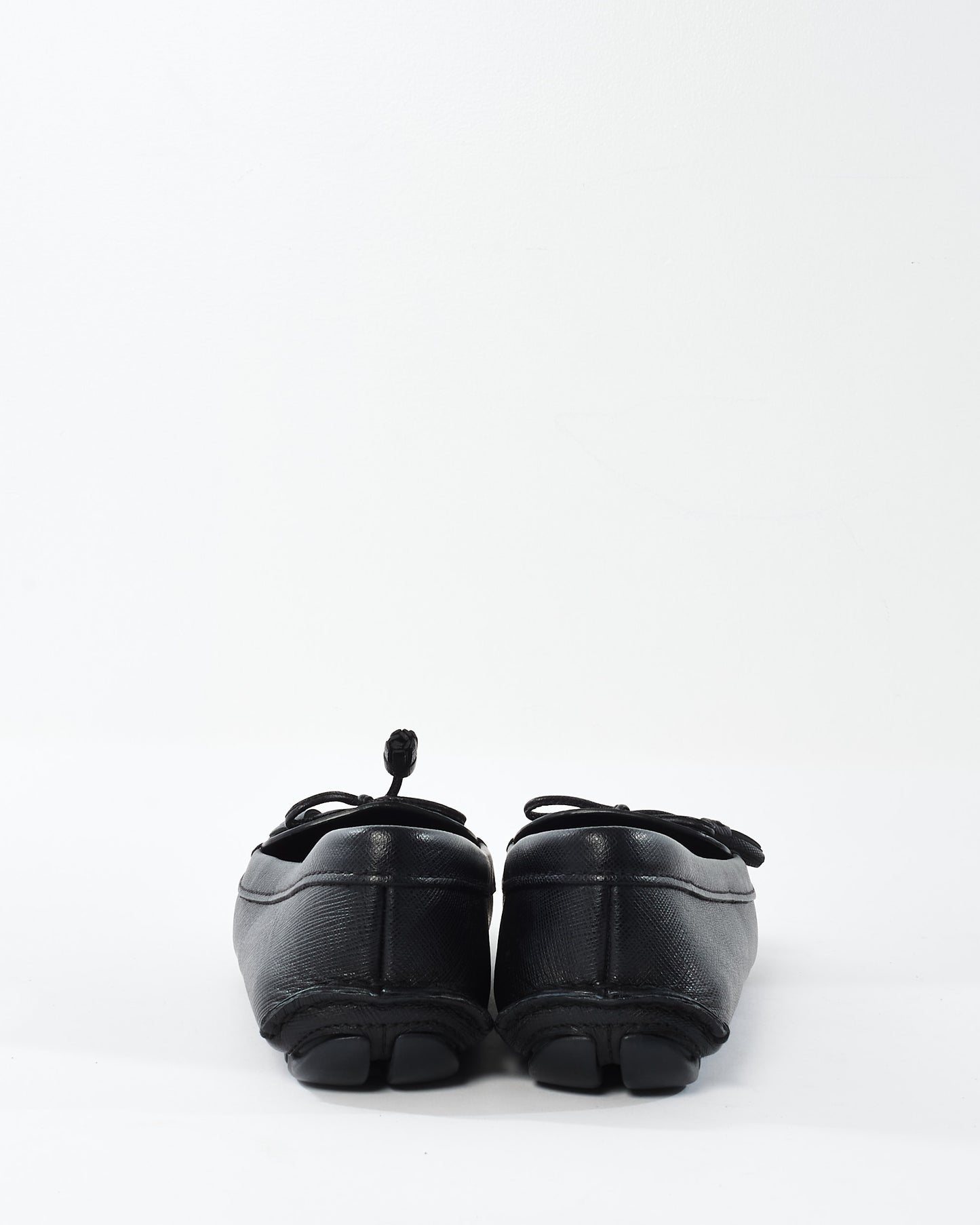 Prada Black Leather Logo Loafers - 35