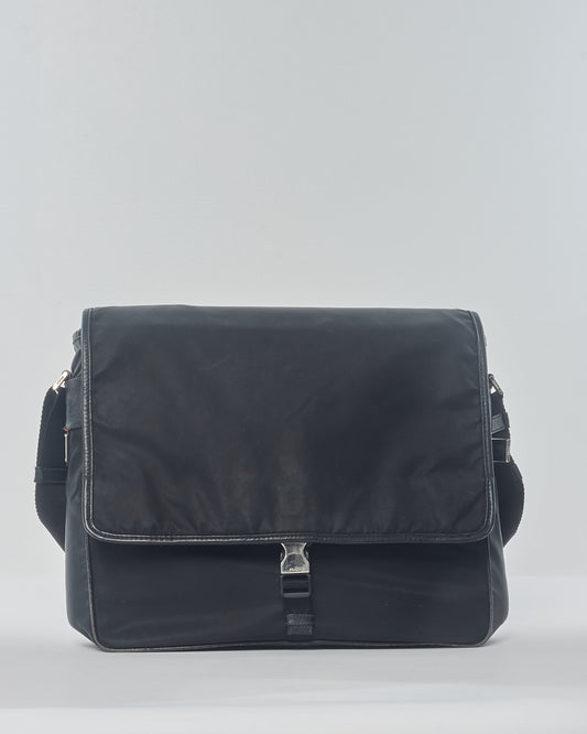 Prada Vintage Black Nylon Tessuto Messenger Bag