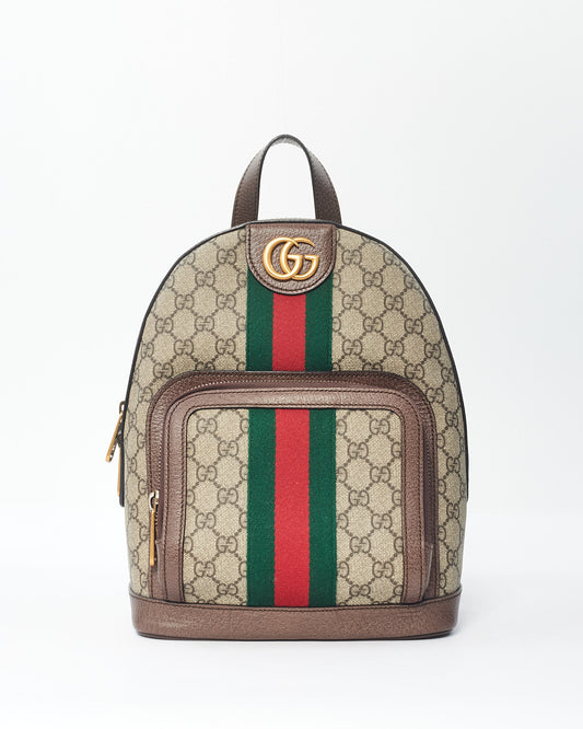 Gucci Brown and Beige GG Supreme Small Ophidia Backpack