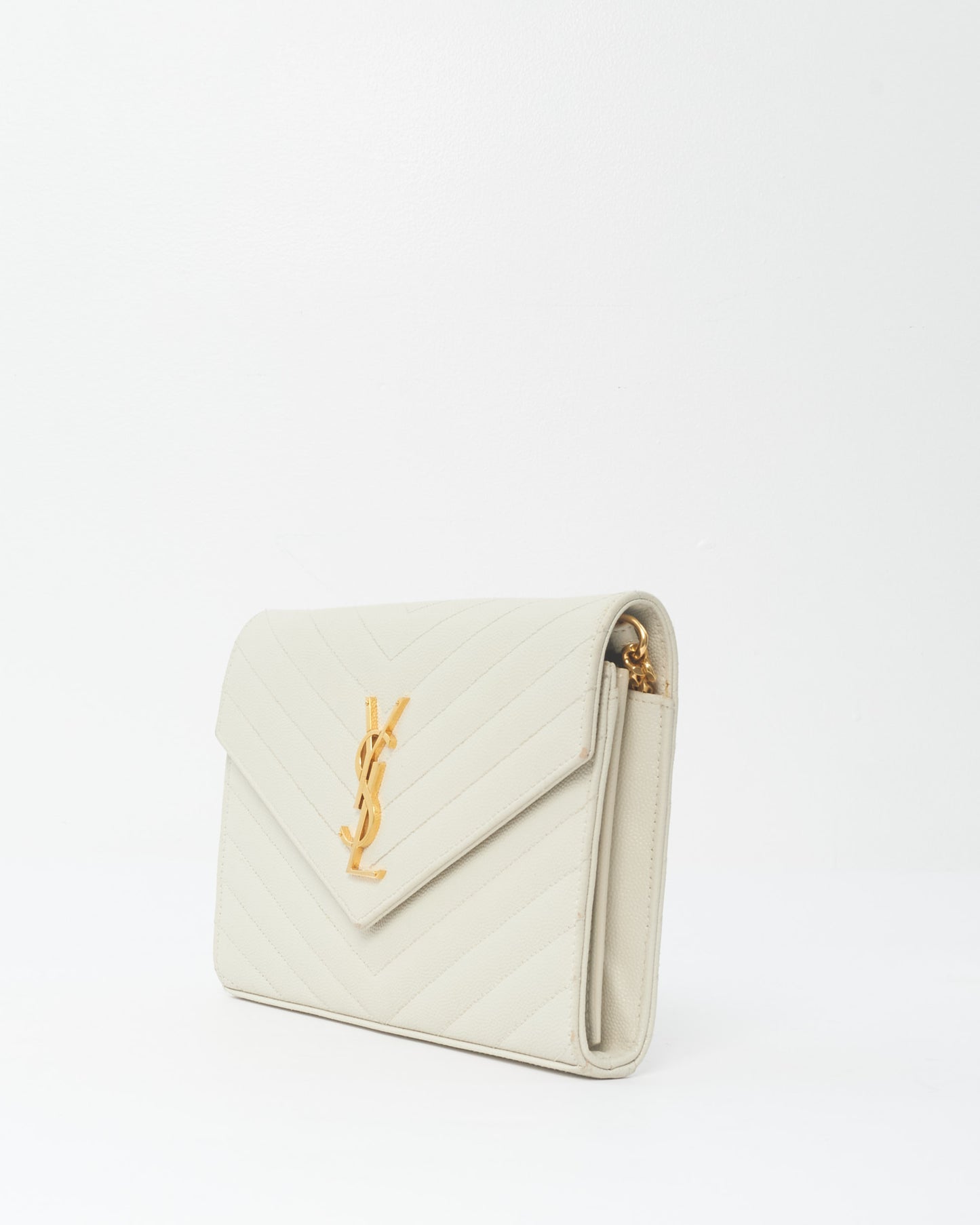 Saint Laurent White Grain De Poudre Leather Cassandre Crossbody Bag