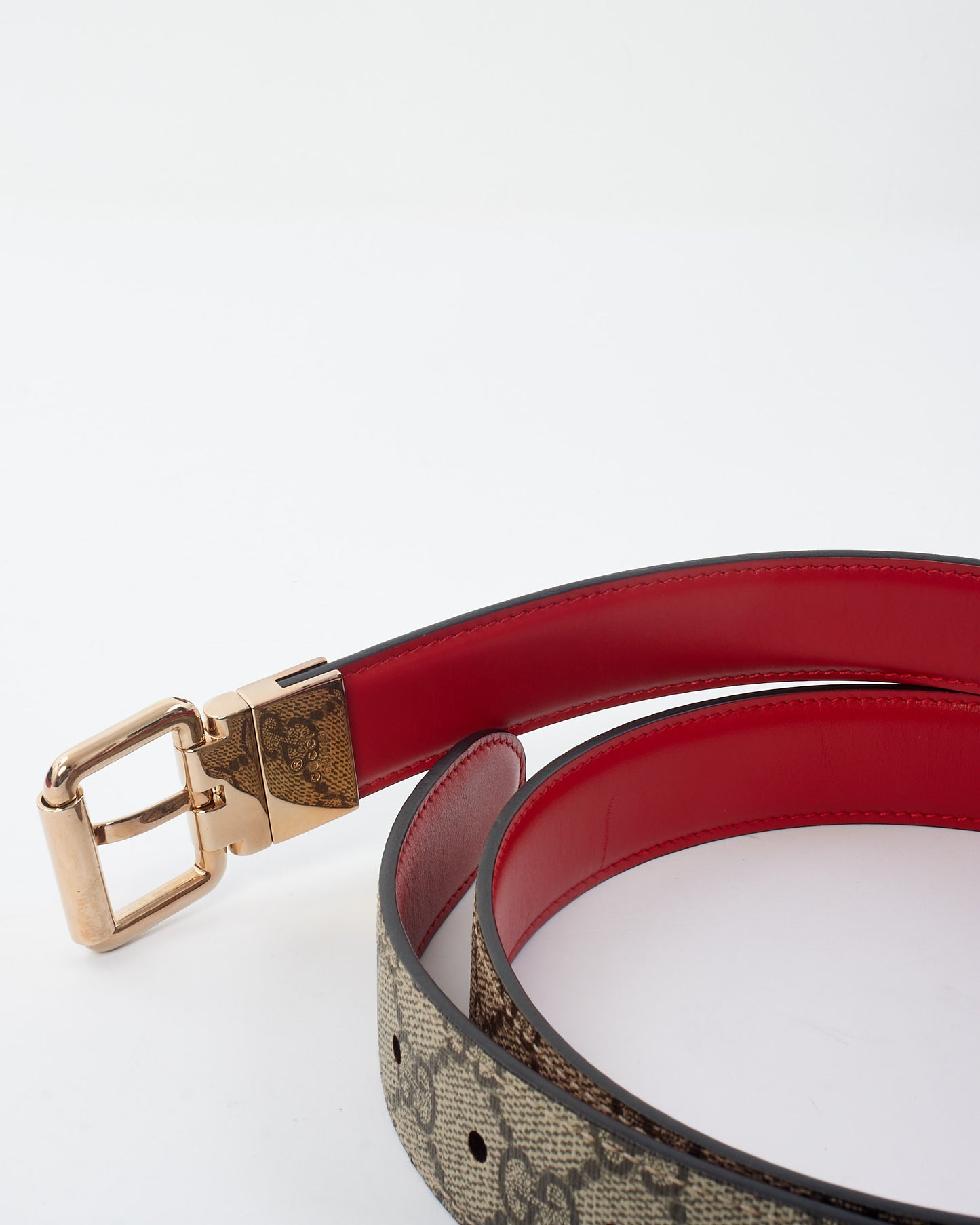 Gucci Monogram Coated Canvas & Red Leather Reversible Belt - 110