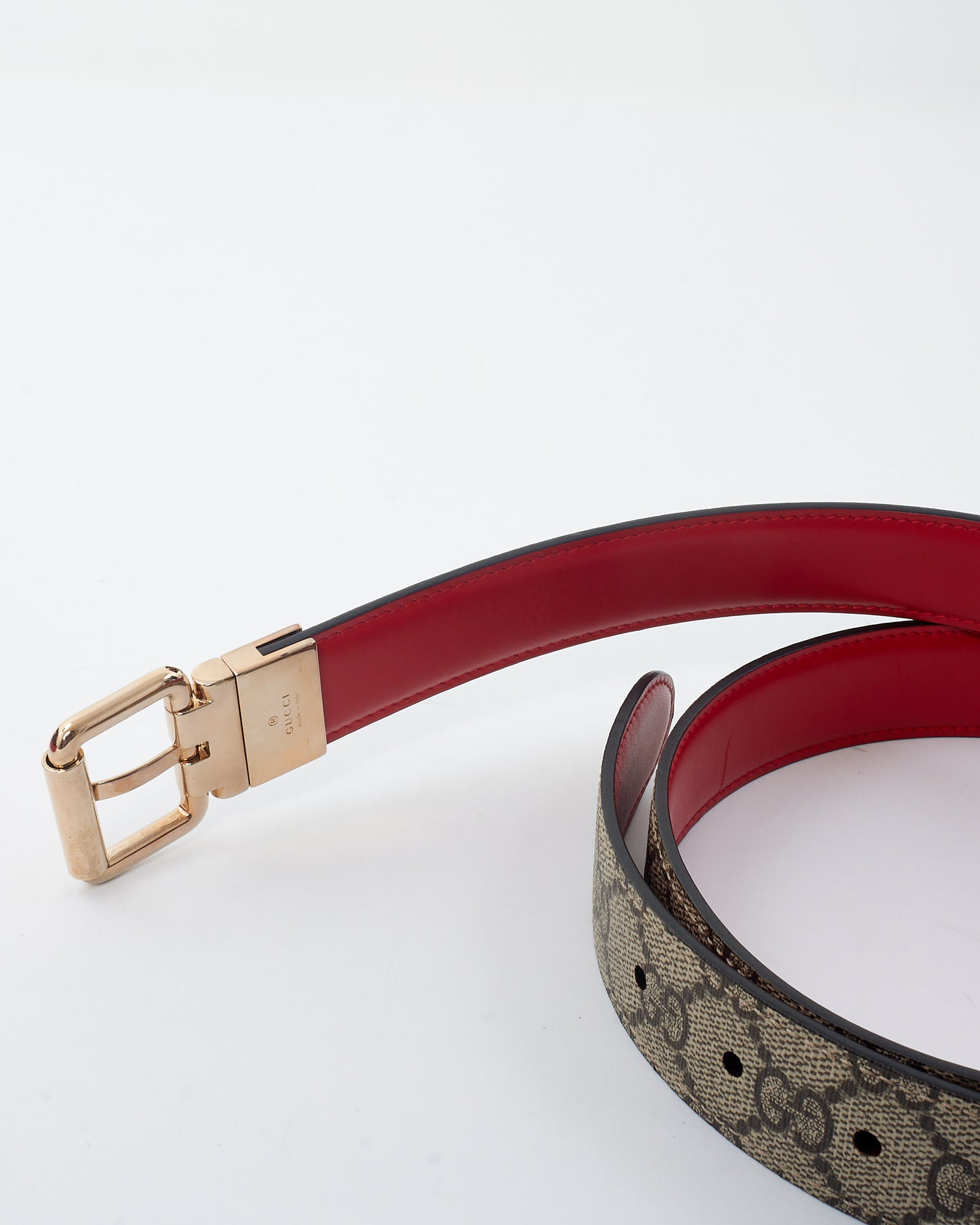 Gucci Monogram Coated Canvas & Red Leather Reversible Belt - 110