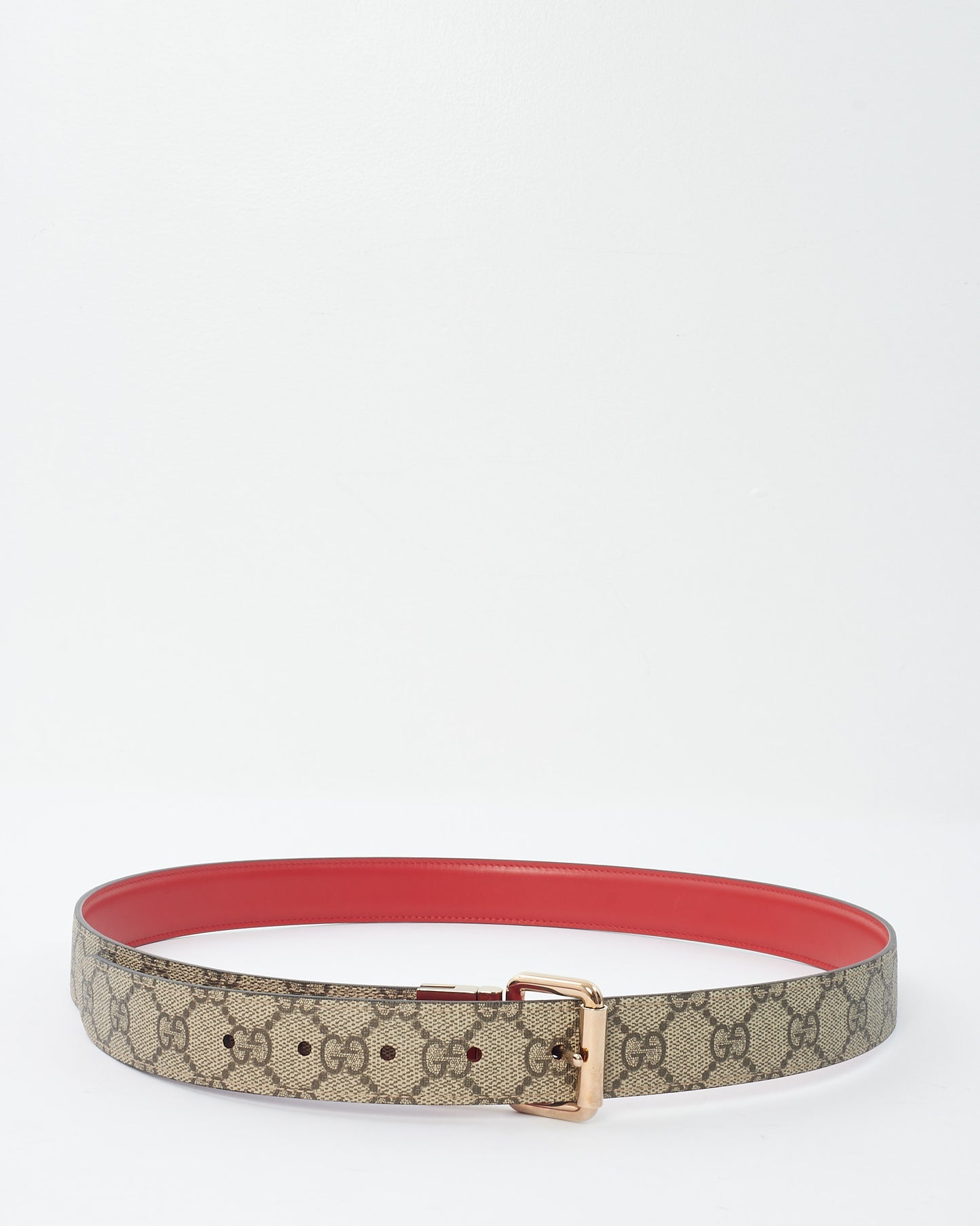 Gucci Monogram Coated Canvas & Red Leather Reversible Belt - 110