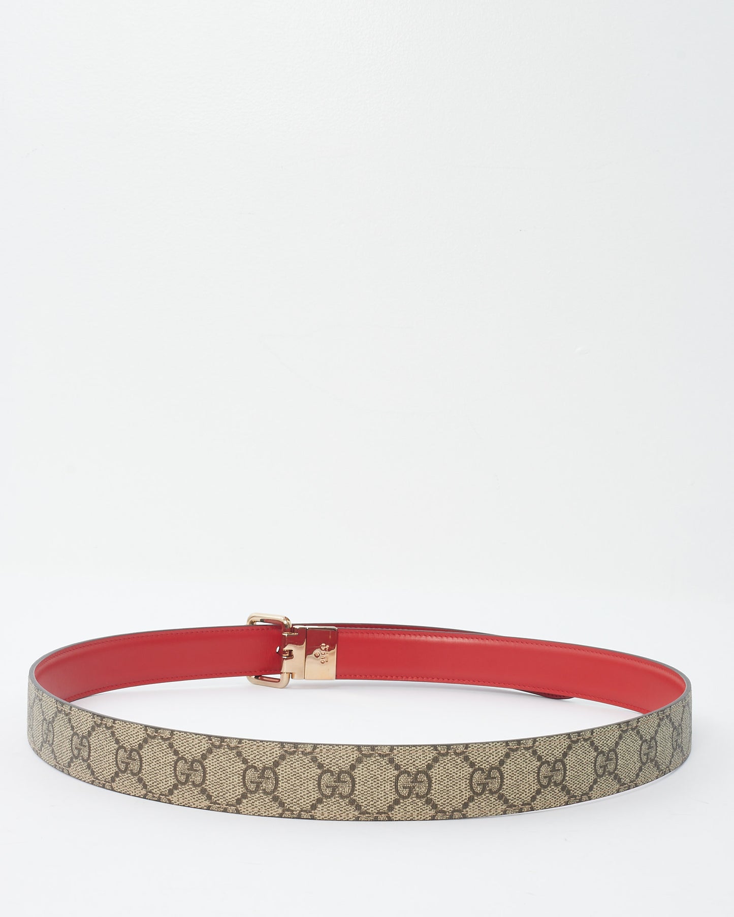 Gucci Monogram Coated Canvas & Red Leather Reversible Belt - 110