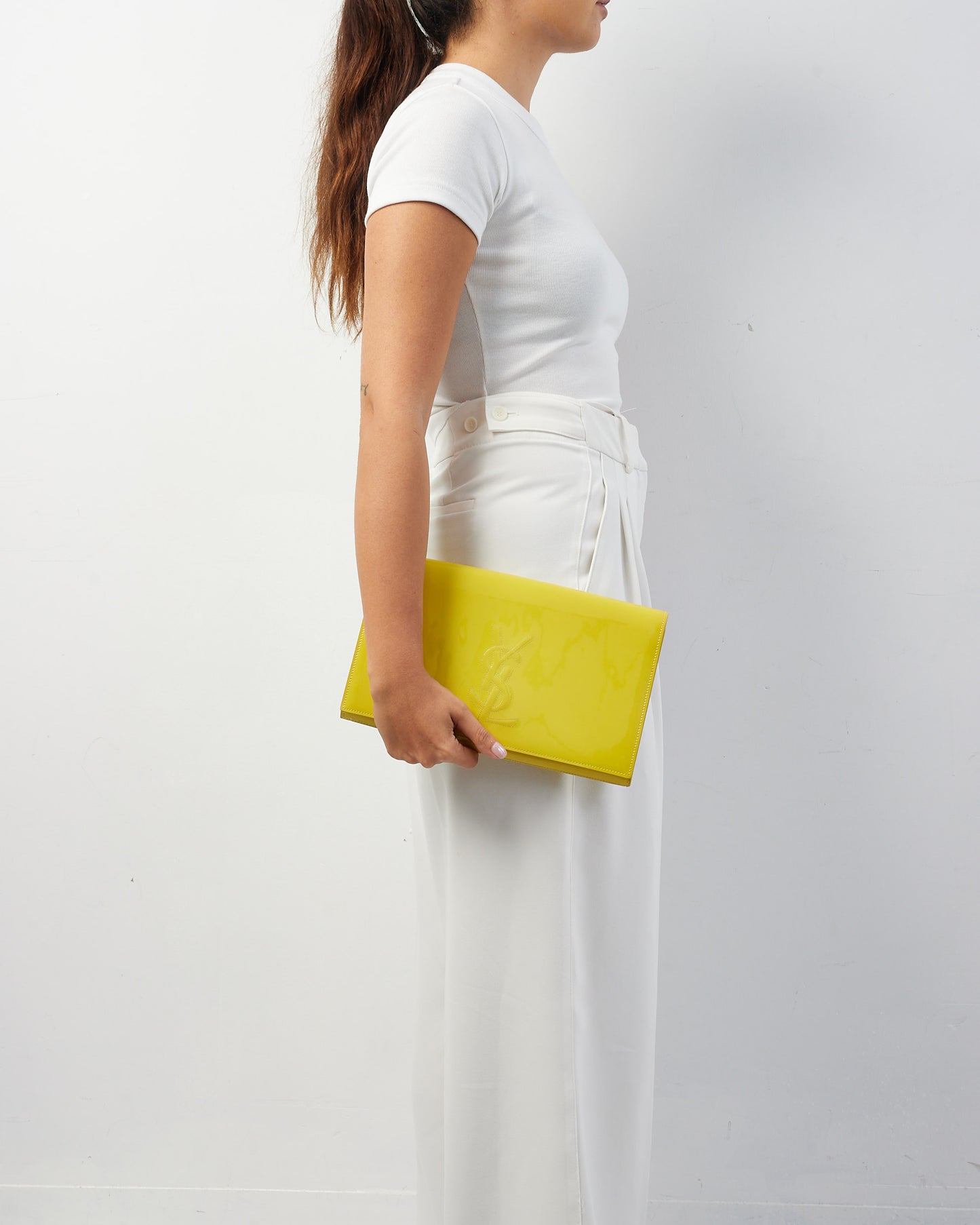 Saint Laurent Neon Yellow Patent Leather Belle De Jour Clutch