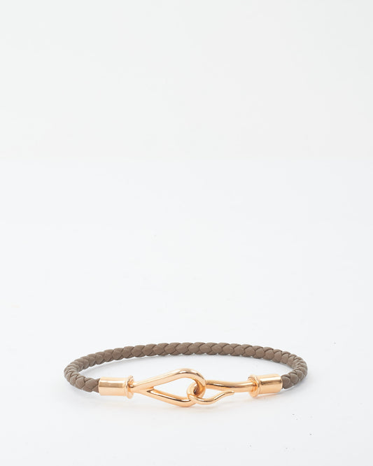 Hermès Taupe Leather & Gold Metal Jumbo ST Bracelet