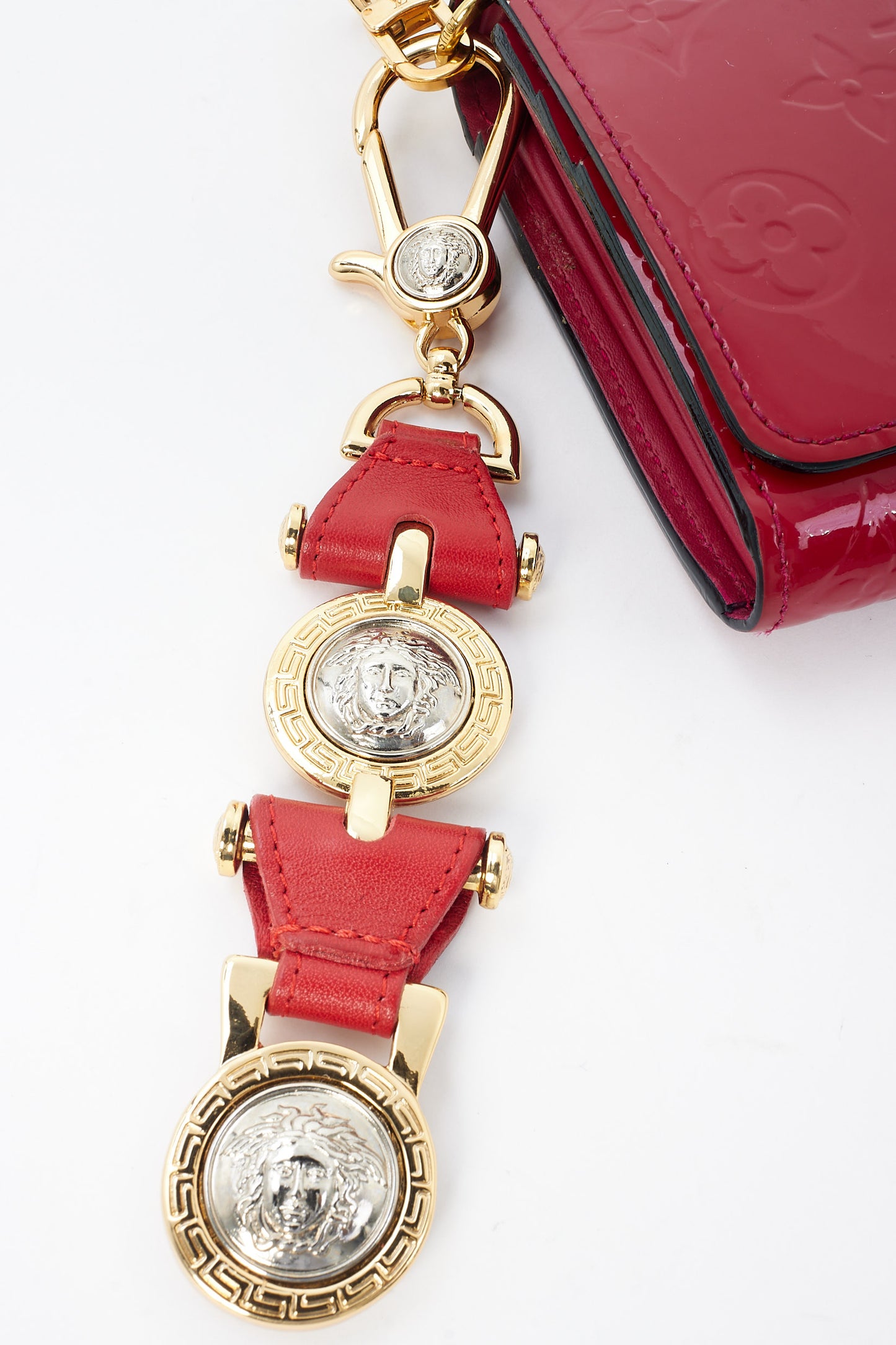 Versace Gianni Versace Red Leather Medusa Medallions Keychain