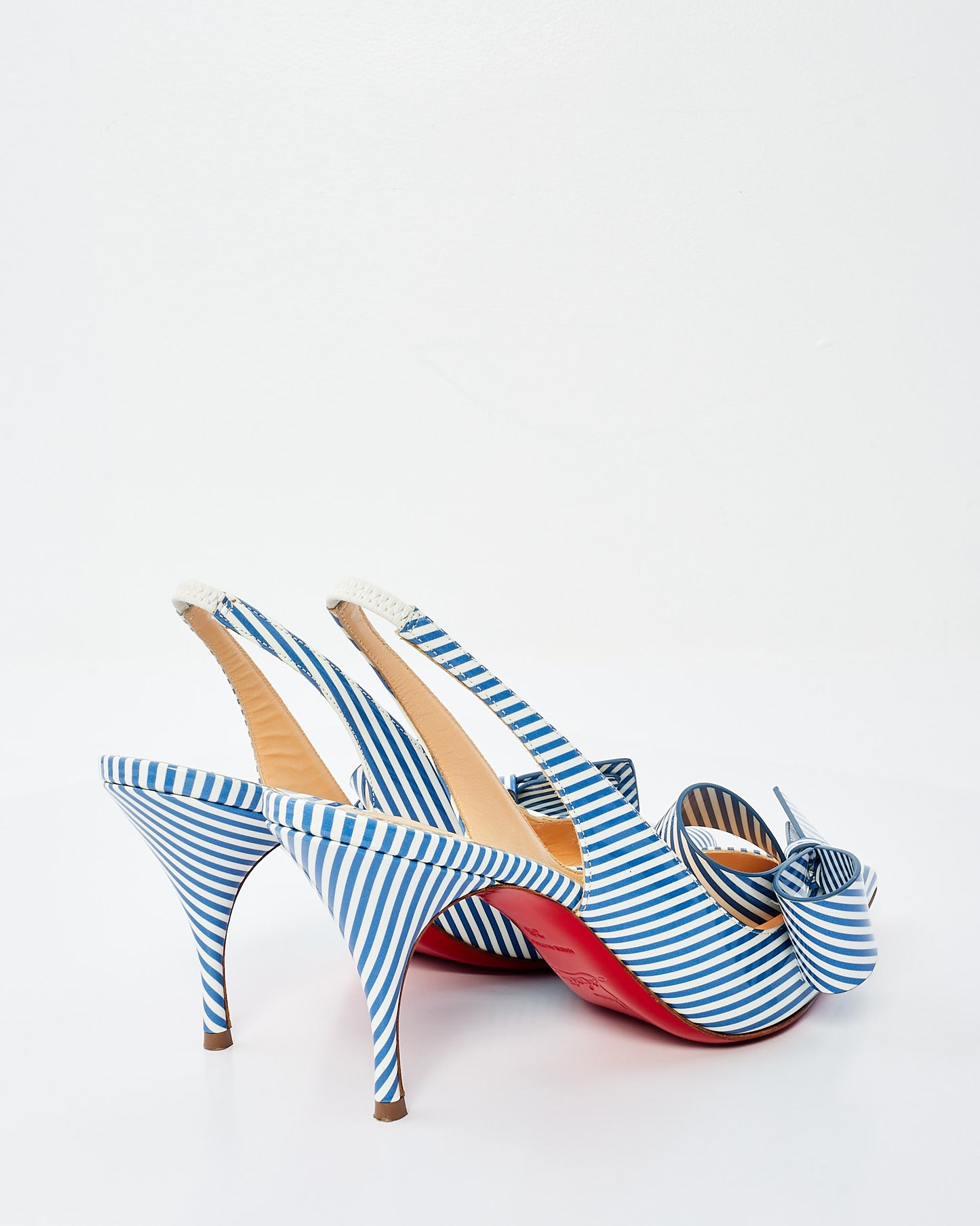 Christian Louboutin White/Blue Stripe Patent Leather Clare Nodo 80mm Pumps - 36