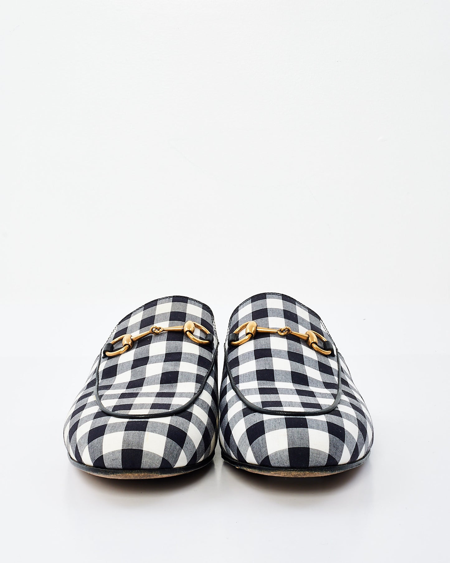 Gucci Black & White Plaid Fabric Princetown Loafers - 38