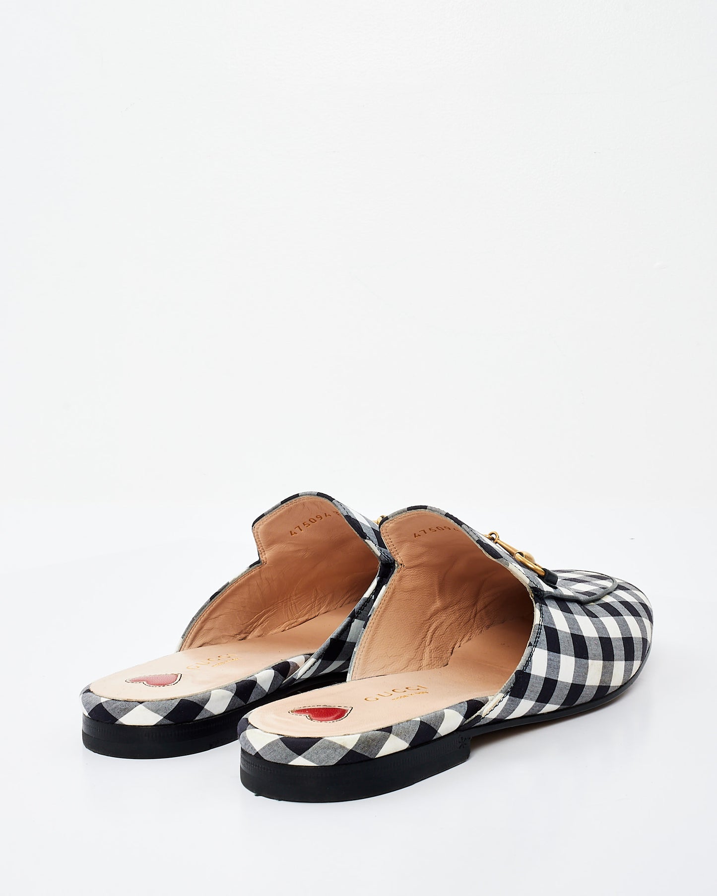 Gucci Black & White Plaid Fabric Princetown Loafers - 38