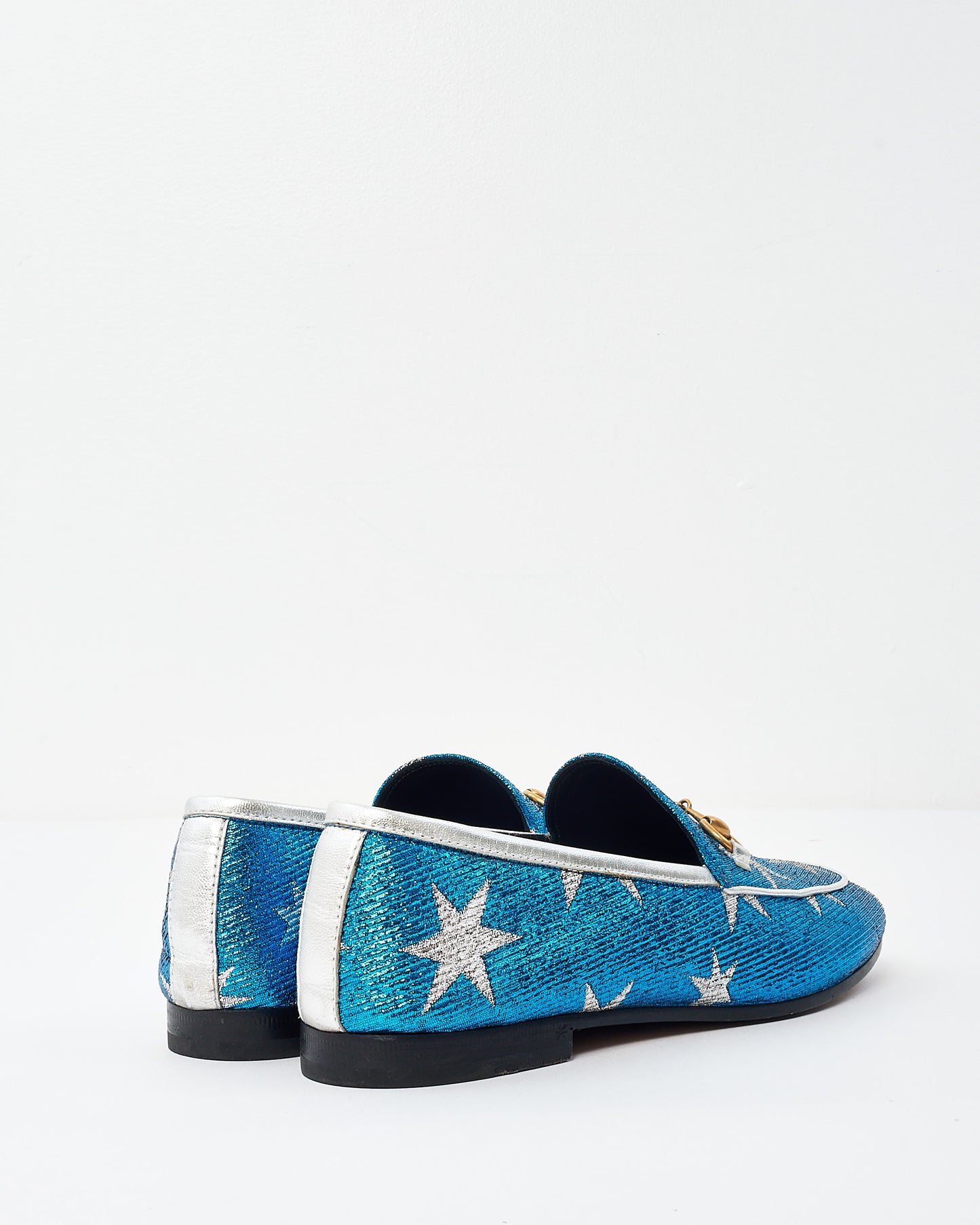 Gucci Blue & Silver Star Sparkle Jordaan Loafers -37.5