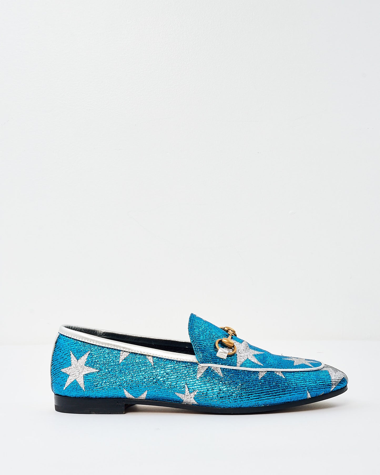 Gucci Blue & Silver Star Sparkle Jordaan Loafers -37.5