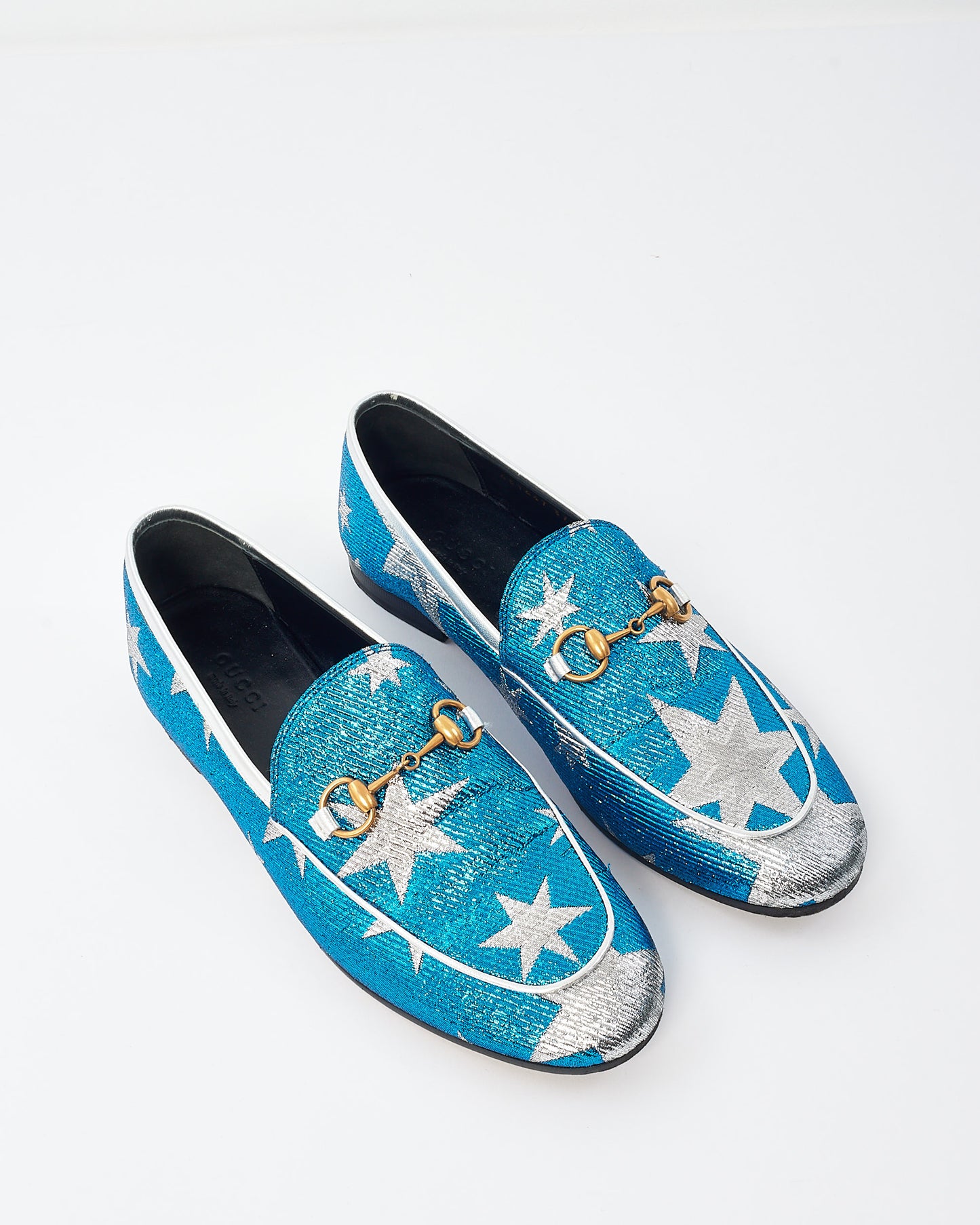 Gucci Blue & Silver Star Sparkle Jordaan Loafers -37.5