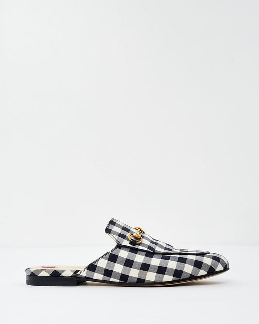 Gucci Black & White Plaid Fabric Princetown Loafers - 38