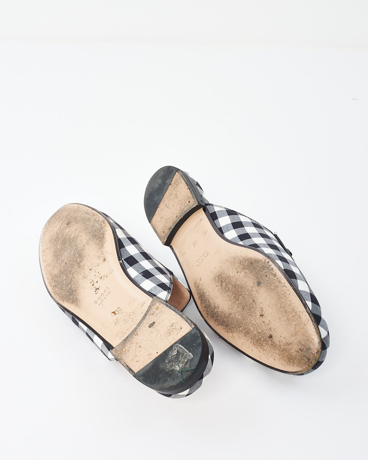 Gucci Black & White Plaid Fabric Princetown Loafers - 38