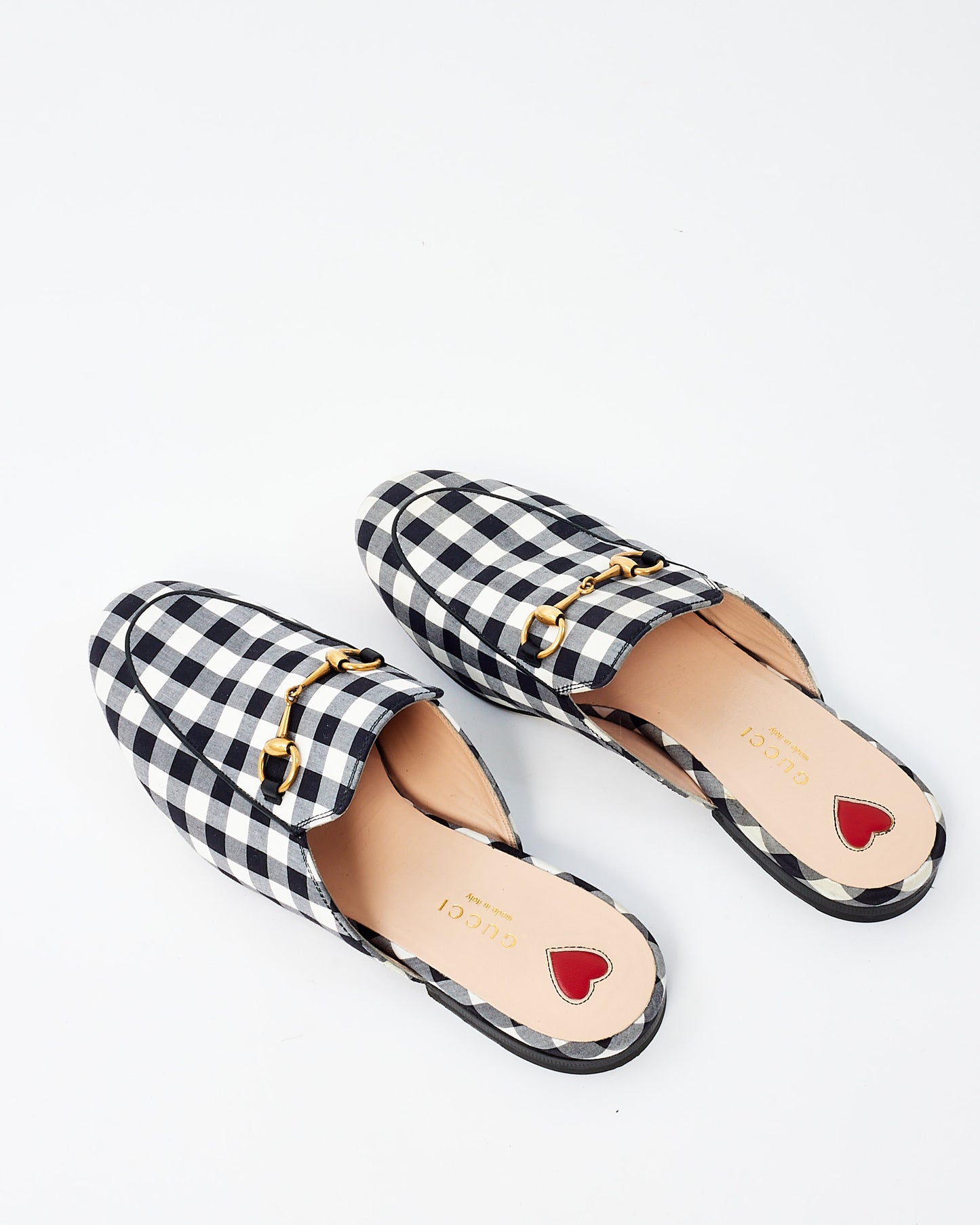 Gucci Black & White Plaid Fabric Princetown Loafers - 38