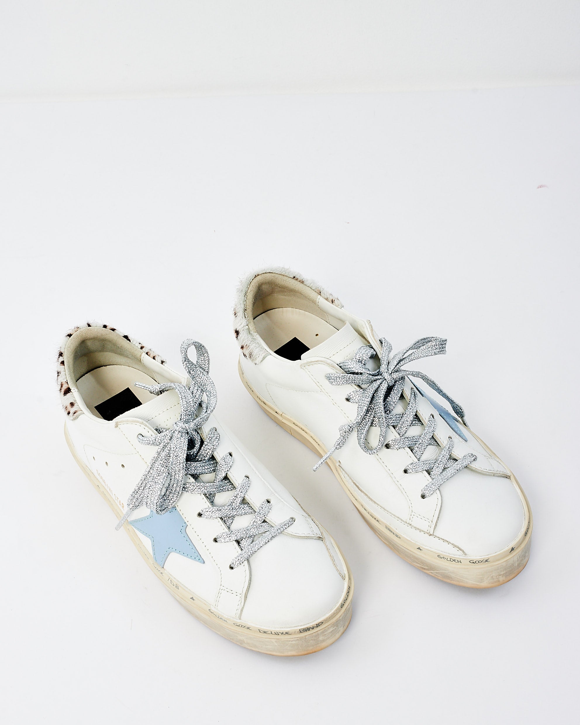 Golden Goose White With Grey Animal Print Platform Superstar Sneakers 37