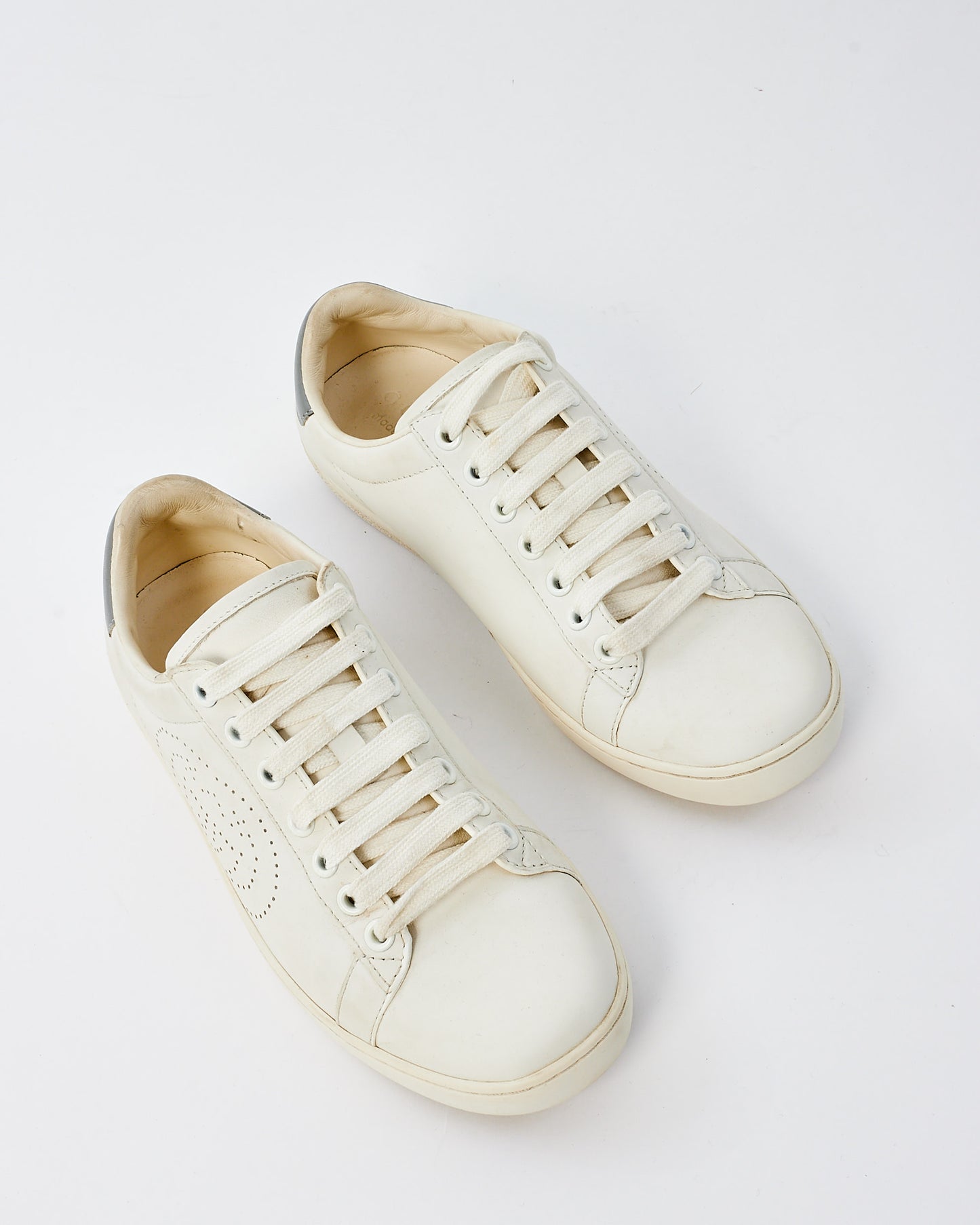 Gucci White Leather Natural Ace Perforated Interlocking G Sneakers - 7