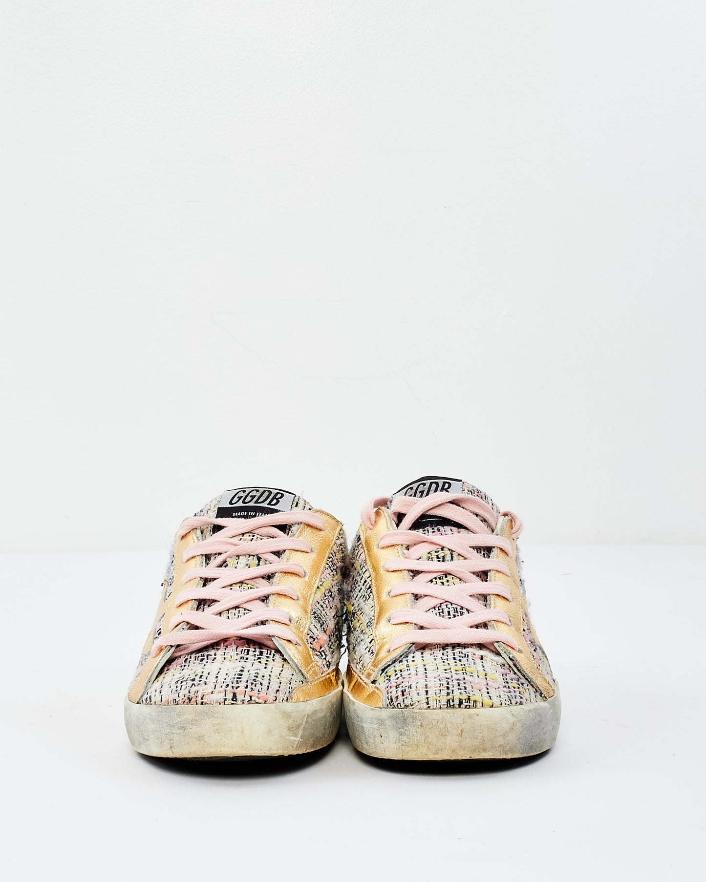 Golden Goose Pink Tweed & Gold Low Top Sneakers - 38