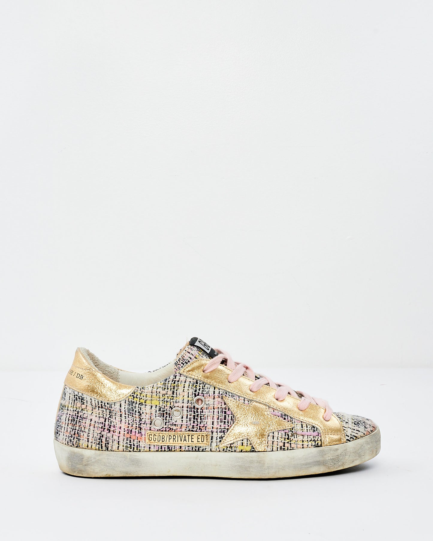 Golden Goose Pink Tweed & Gold Low Top Sneakers - 38