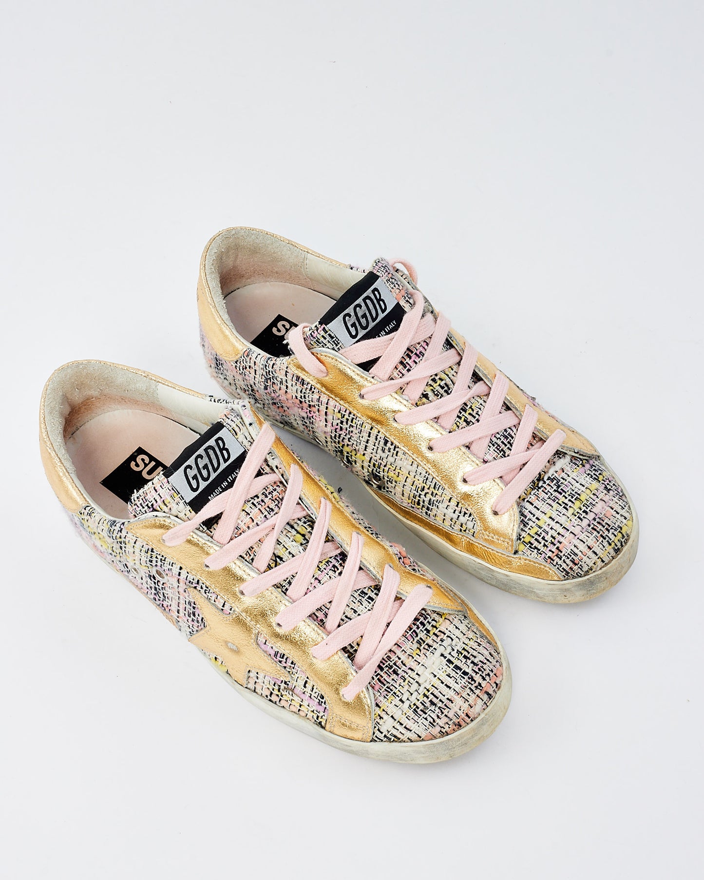 Golden Goose Pink Tweed & Gold Low Top Sneakers - 38