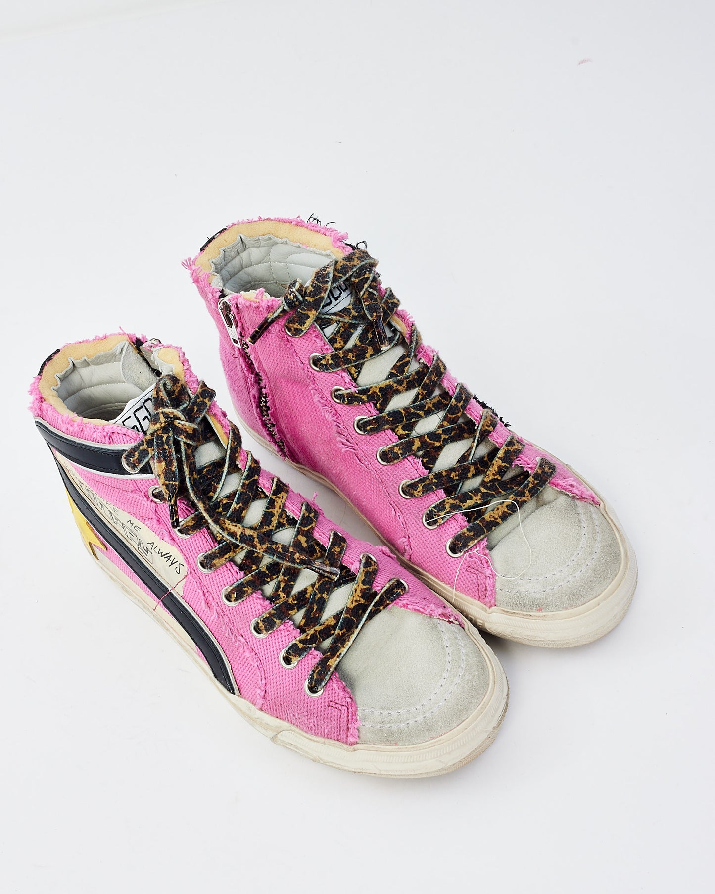 Golden Goose Pink Fabric Leopard Print Laces High Top Sneakers - 37