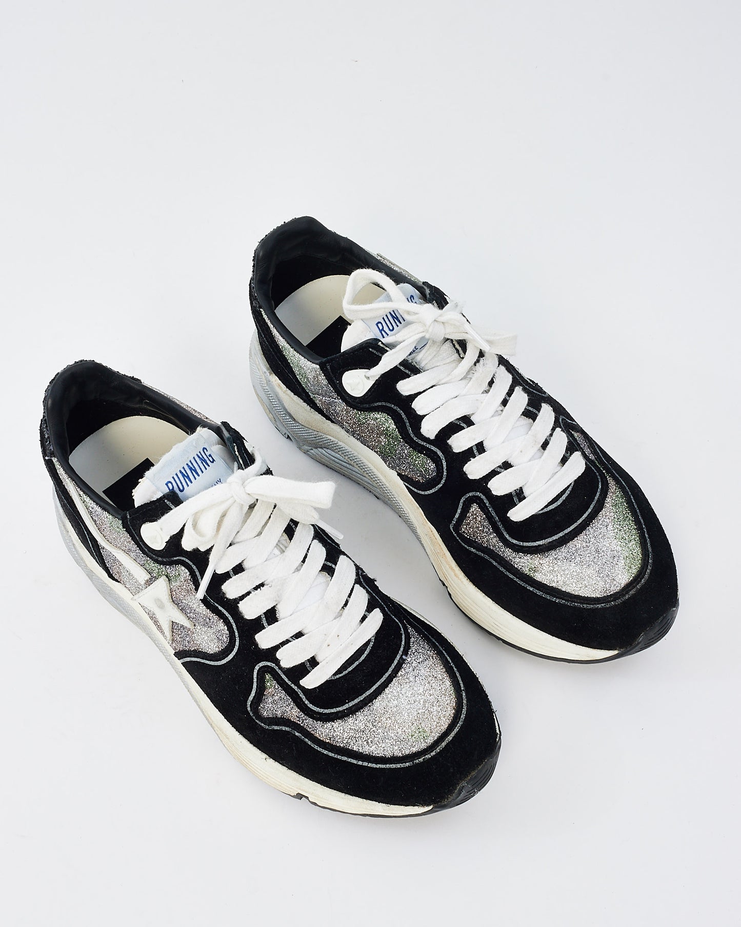 Golden Goose Black Suede & Silver Sparkle Sneakers - 37