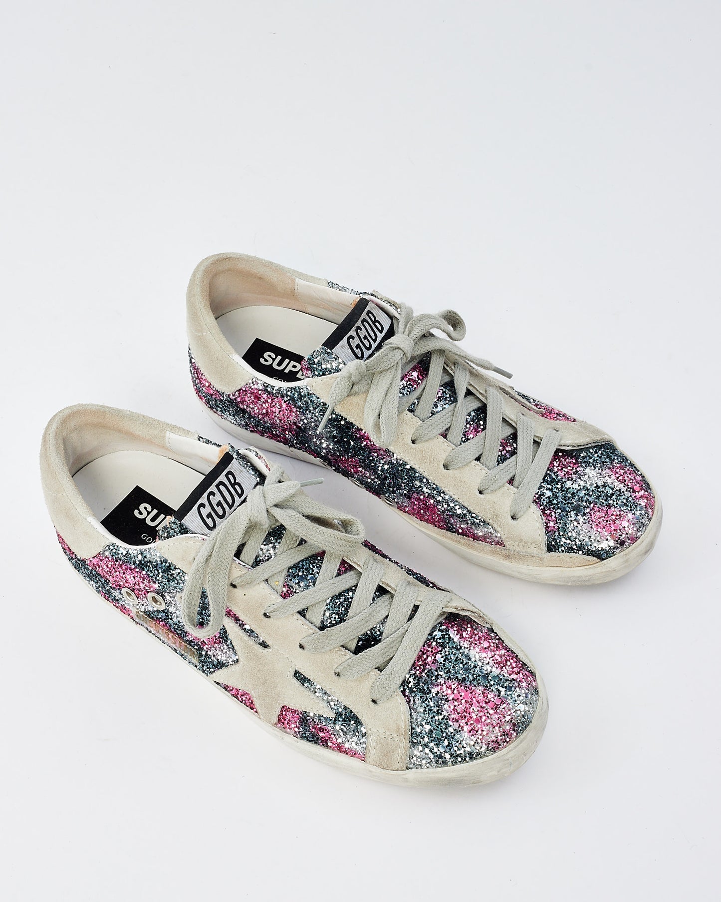 Golden Goose Silver & Pink Sparkle Low Top Sneakers - 37