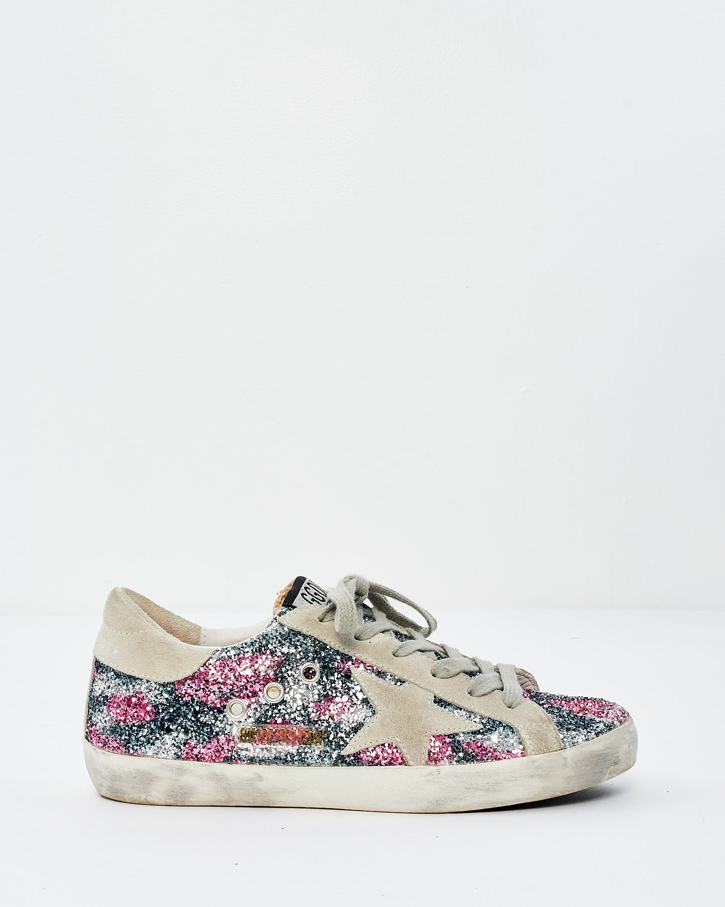 Golden Goose Silver & Pink Sparkle Low Top Sneakers - 37