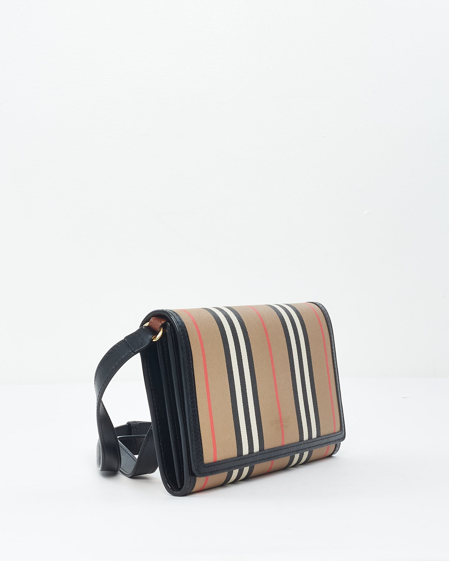 Burberry Brown Icon Stripe Coated Canvas Wallet On Strap Crossbody