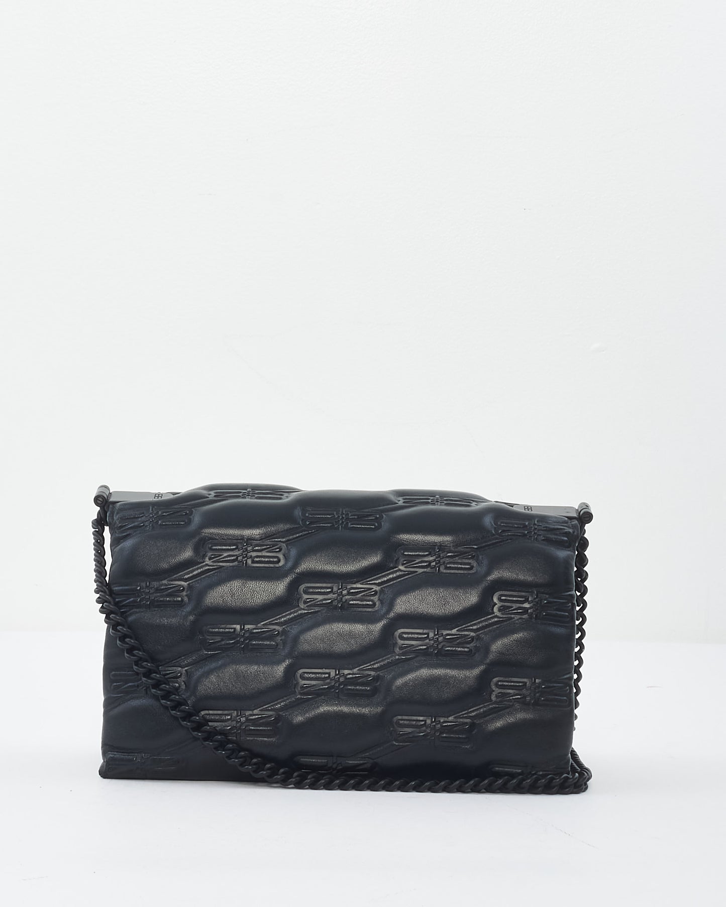 Balenciaga Black Leather Triplet Logo Quilted Crossbody Bag