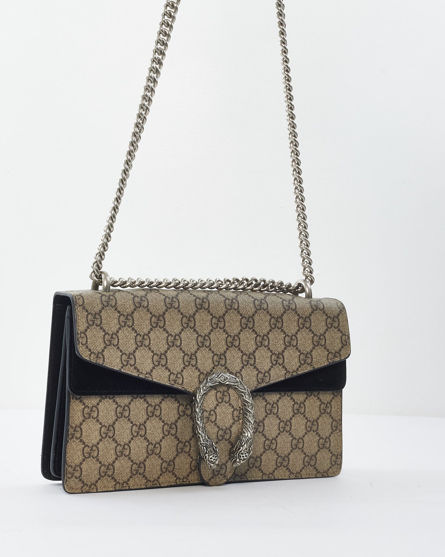 Gucci Beige and Black Velvet GG Supreme Canvas Small Dionysus Shoulder Bag