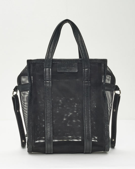 Balenciaga Black Mesh & Leather S Shopper Tote Bag