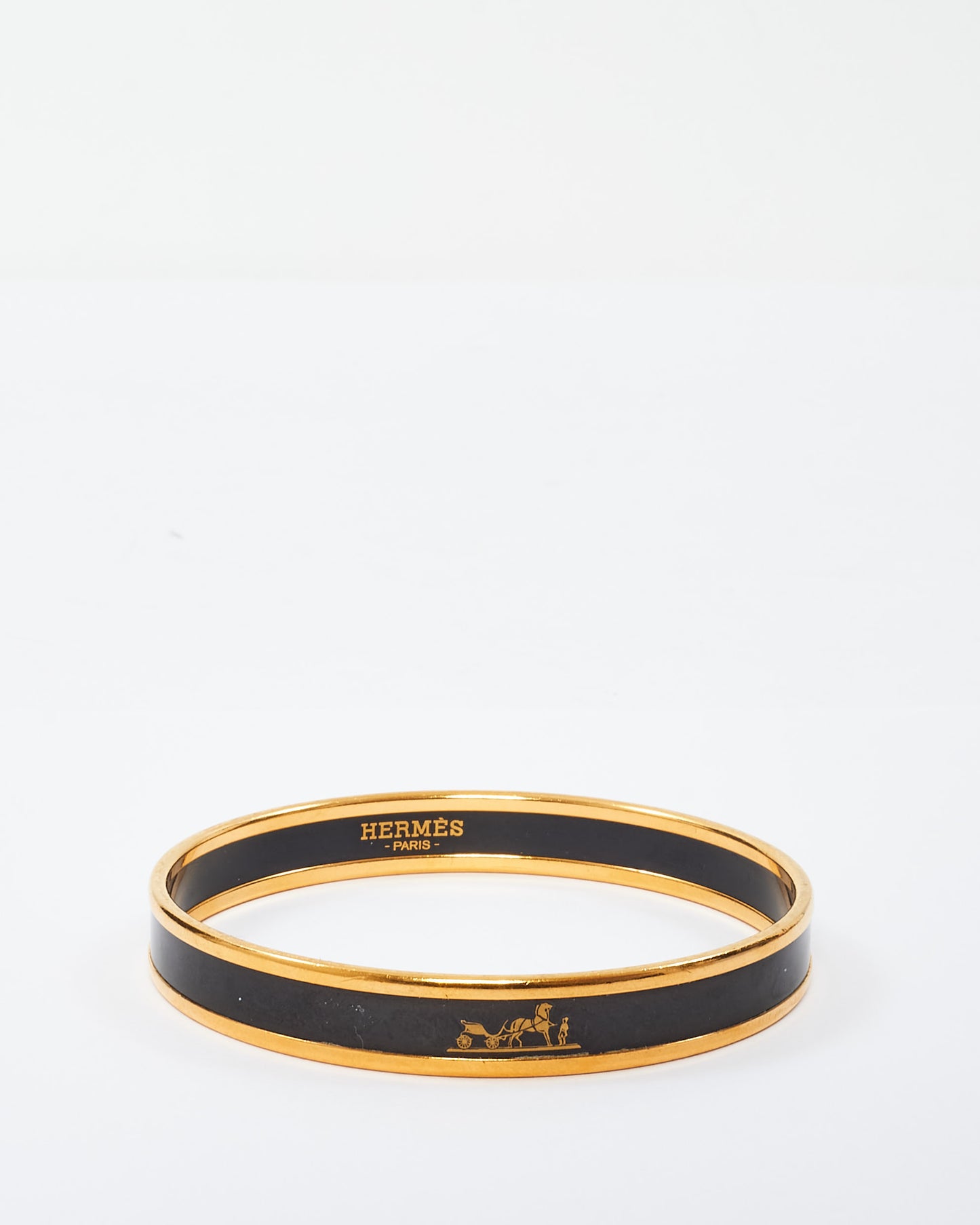 Hermès Black & Gold Caleche Narrow Bangle