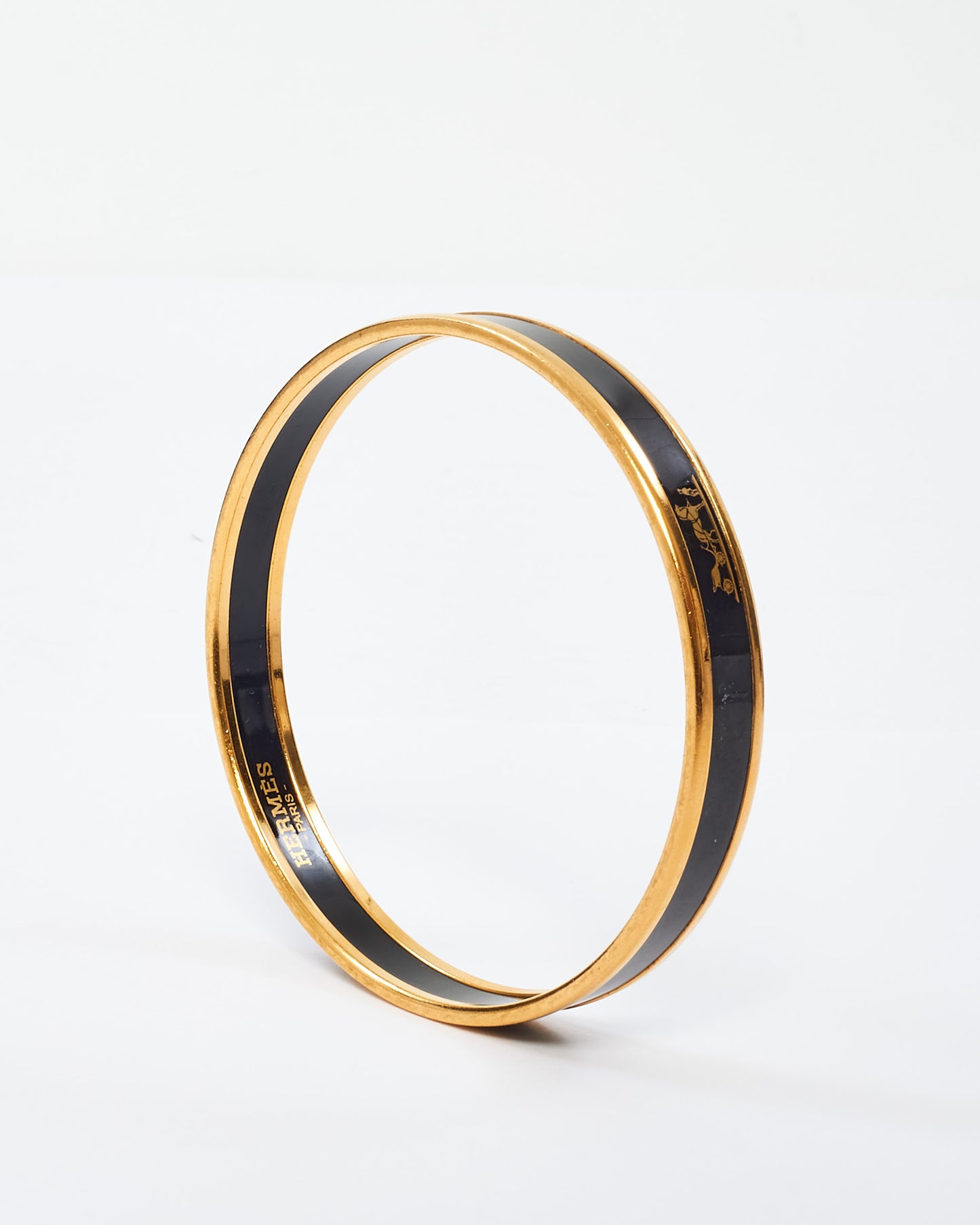 Hermès Black & Gold Caleche Narrow Bangle