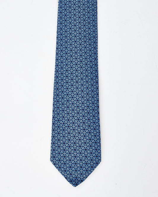 Hermès Blue & White Silk Anneaux De Bride Silk Tie