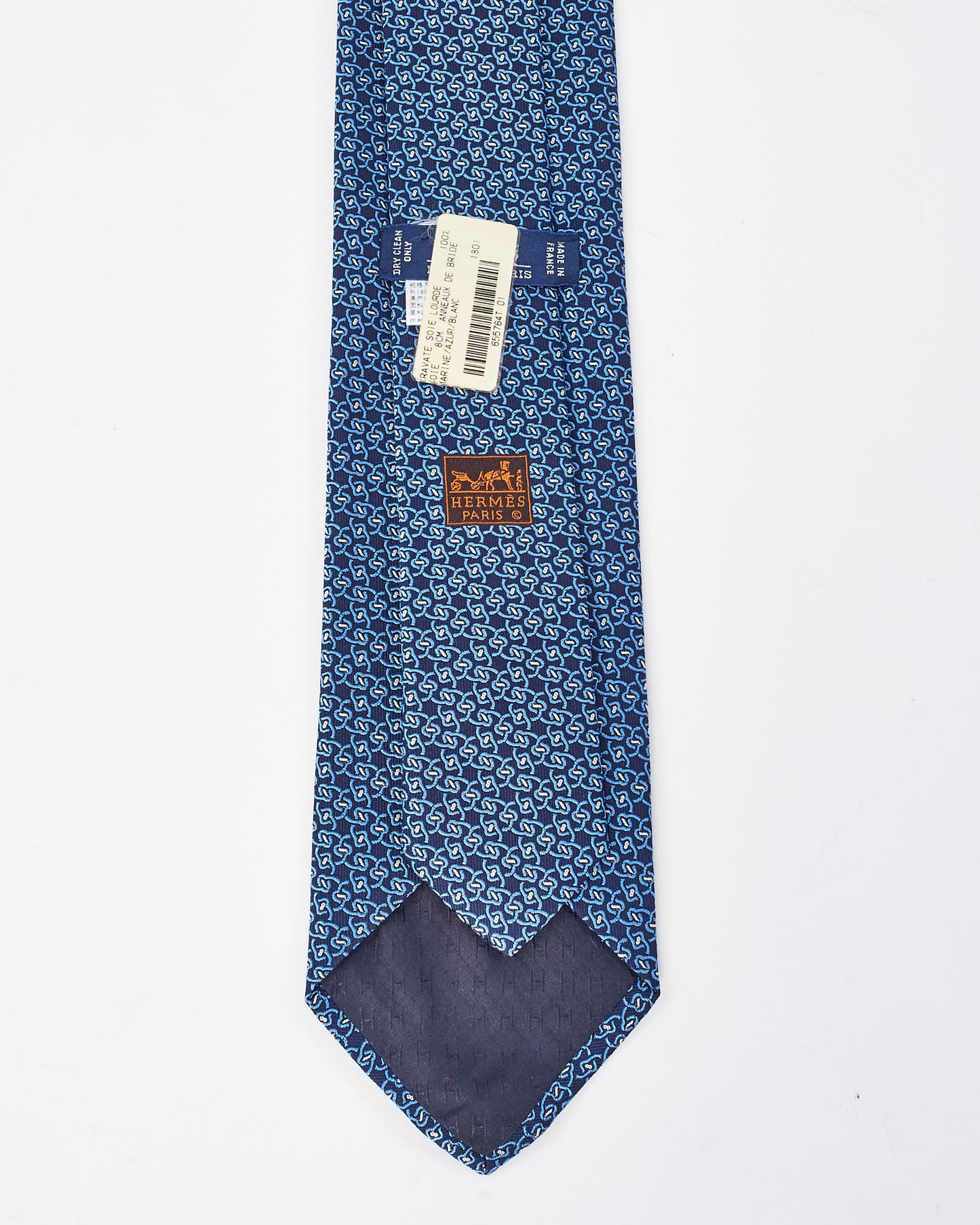 Hermès Blue & White Silk Anneaux De Bride Silk Tie