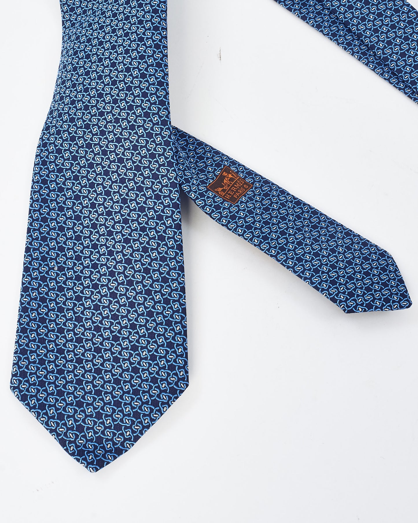 Hermès Blue & White Silk Anneaux De Bride Silk Tie