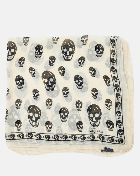 Alexander McQueen White & Black Skull Chiffon Scarf