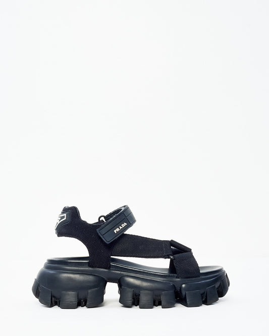 Prada Fabric Cloudbust Thunder Velcro Platform Dad Sandals - 35