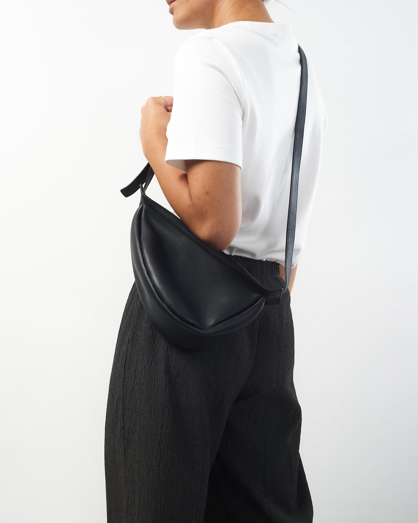 The Row Black Leather Small Slouchy Banana Bag