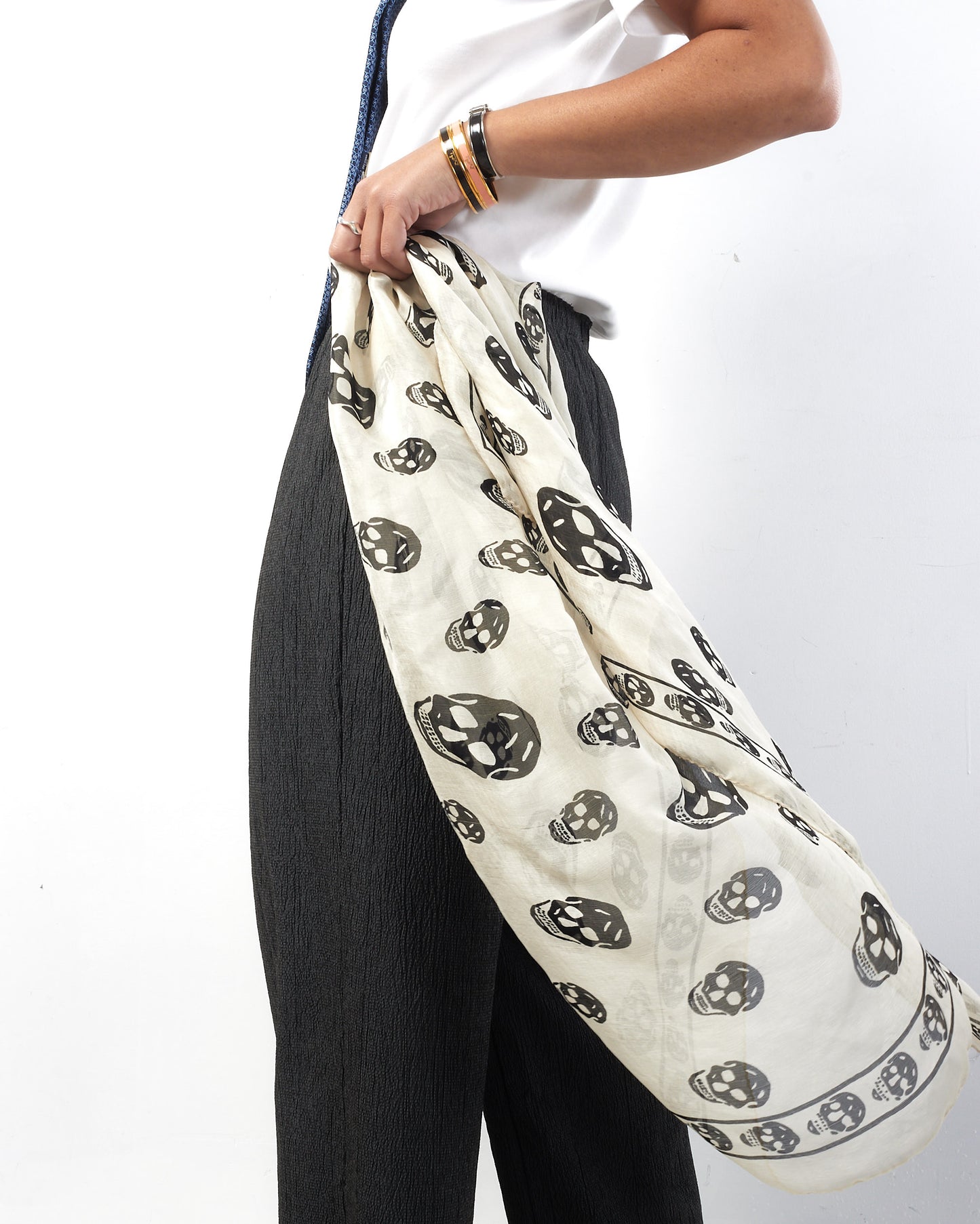 Alexander McQueen White & Black Skull Chiffon Scarf