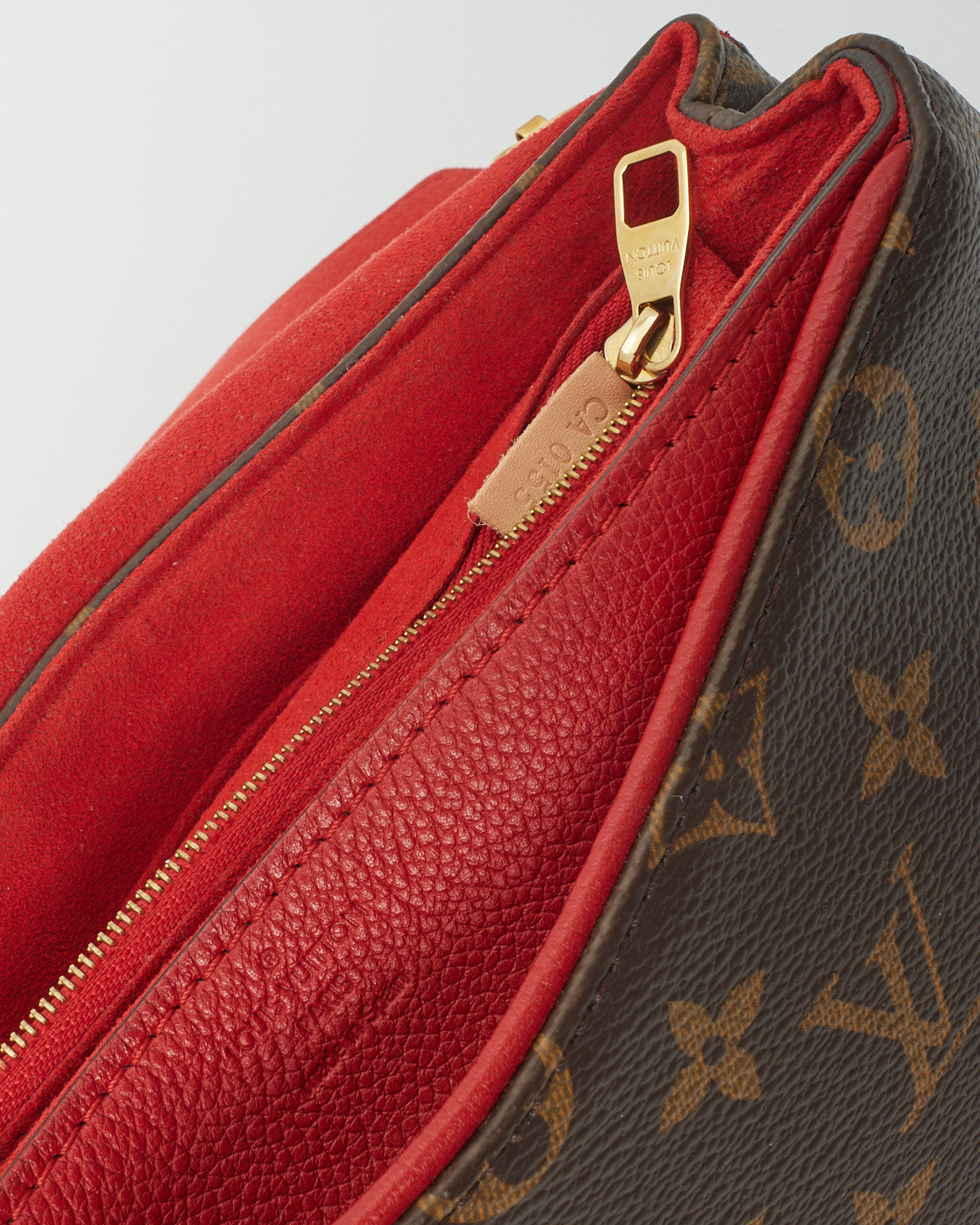 Louis Vuitton Brown Monogram Coated Canvas & Red Leather Pallas Shoulder Bag