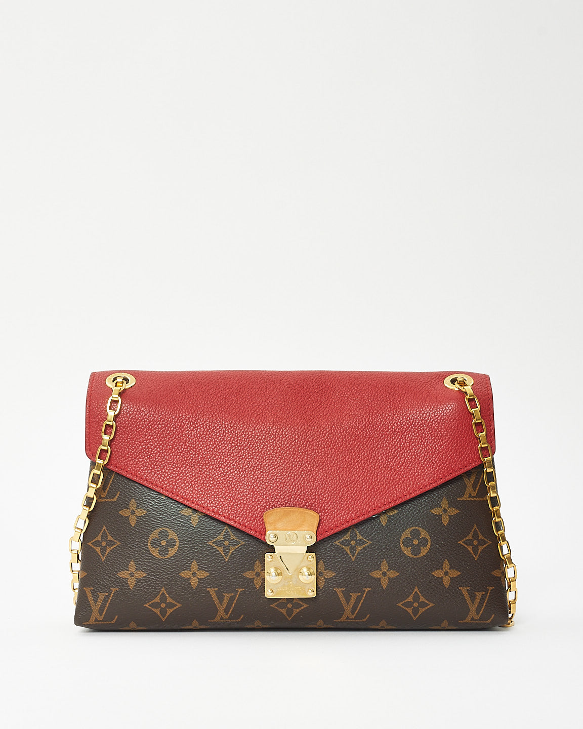 Louis Vuitton Brown Monogram Coated Canvas & Red Leather Pallas Shoulder Bag