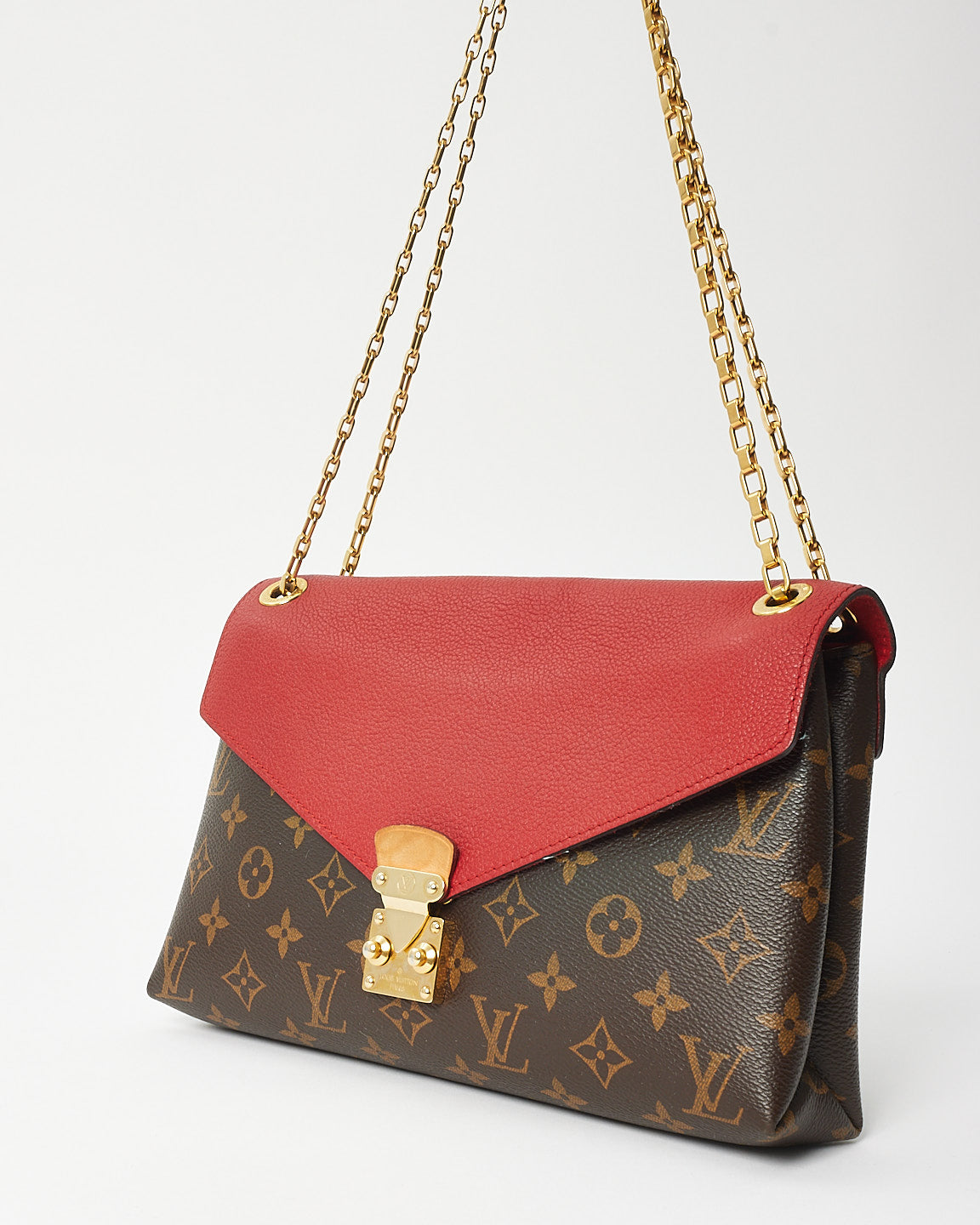 Louis Vuitton Brown Monogram Coated Canvas & Red Leather Pallas Shoulder Bag