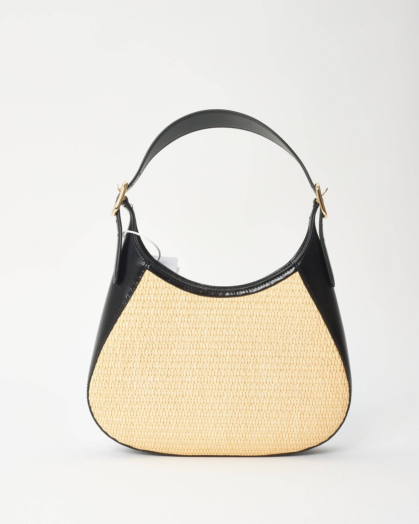 Prada Beige Raffia & Black Leather Small Cleo Bag