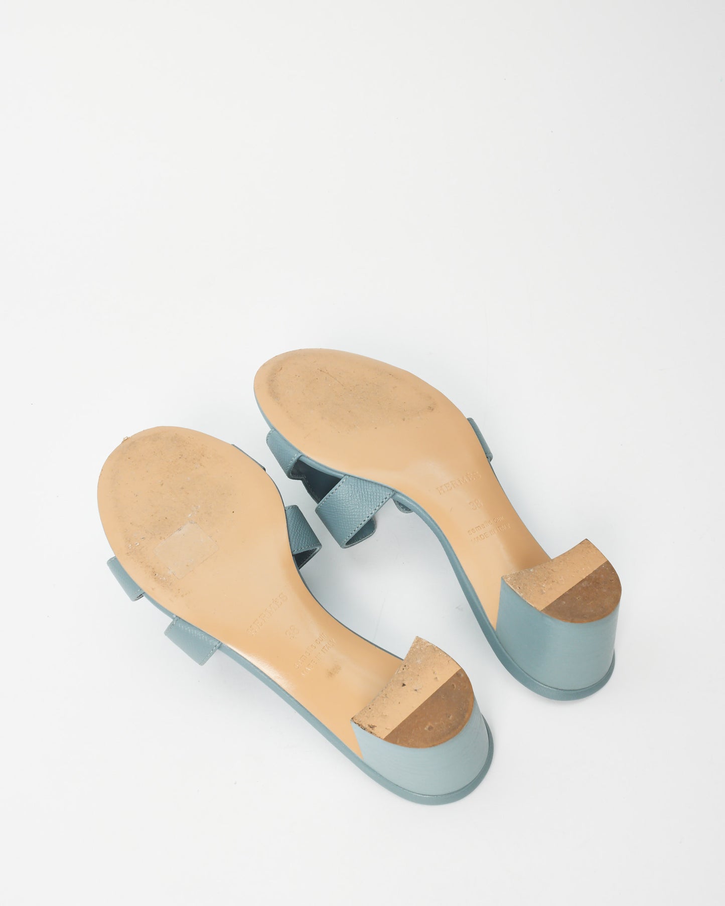 Hermès Gris Antarctique Epsom Leather Oasis Sandals - 38