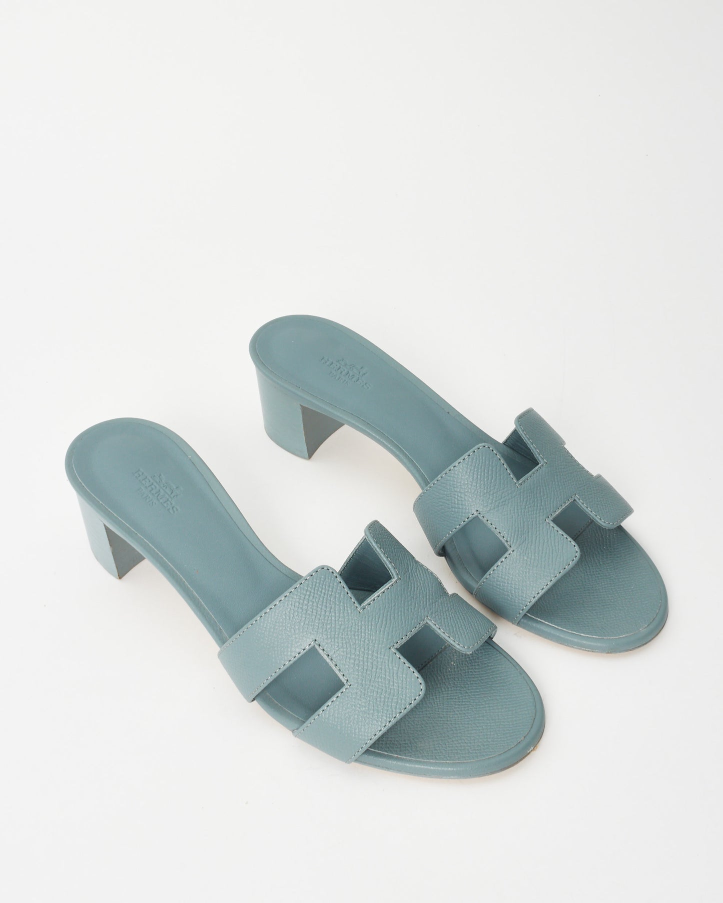 Hermès Gris Antarctique Epsom Leather Oasis Sandals - 38